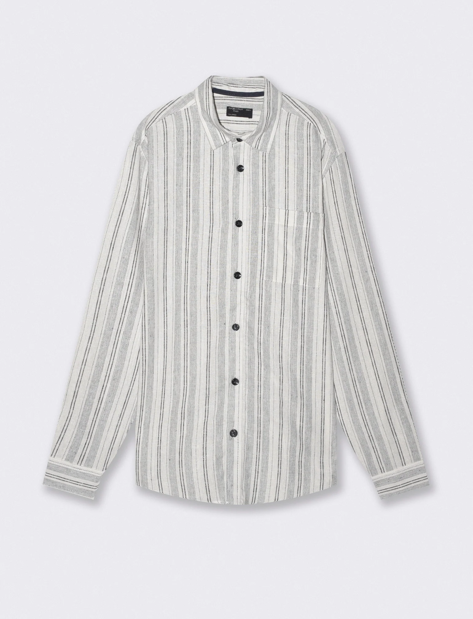 Camicia a righe in lino regular fit - Bianco