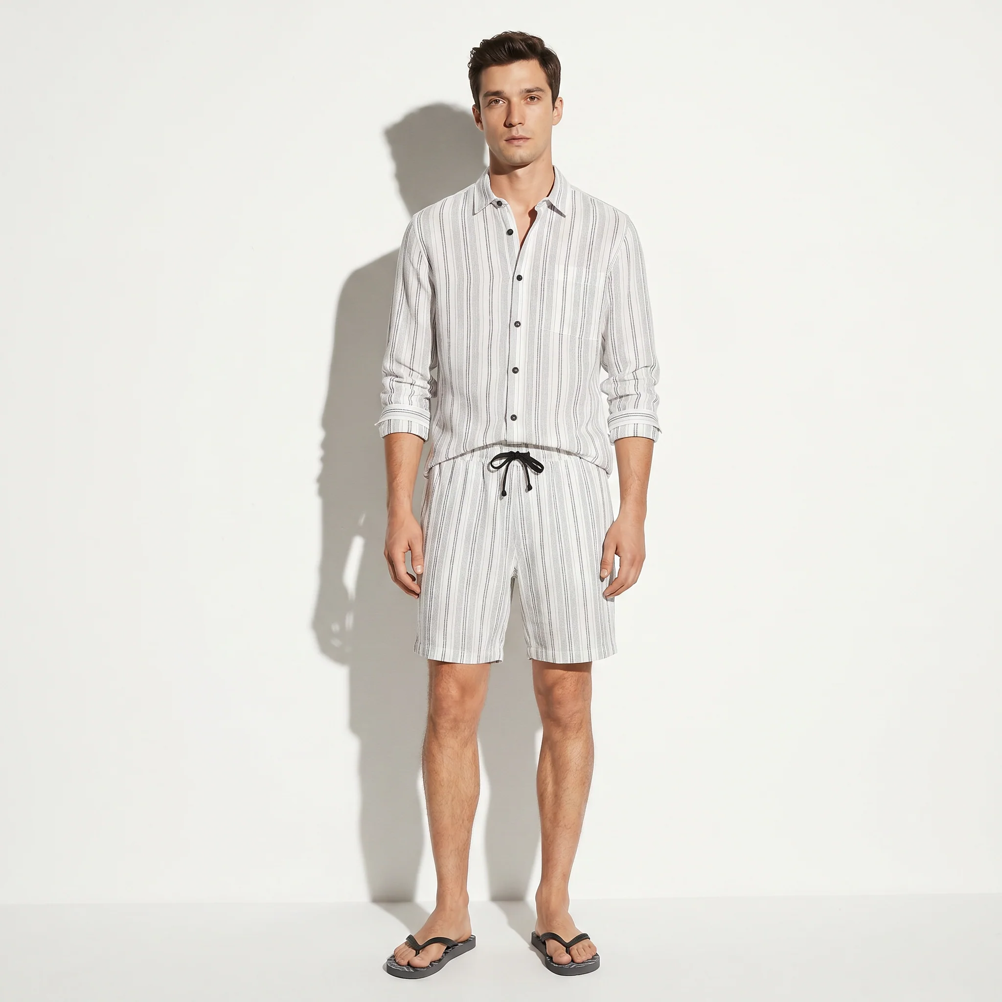 Camicia a righe in lino regular fit - Bianco - Image 2
