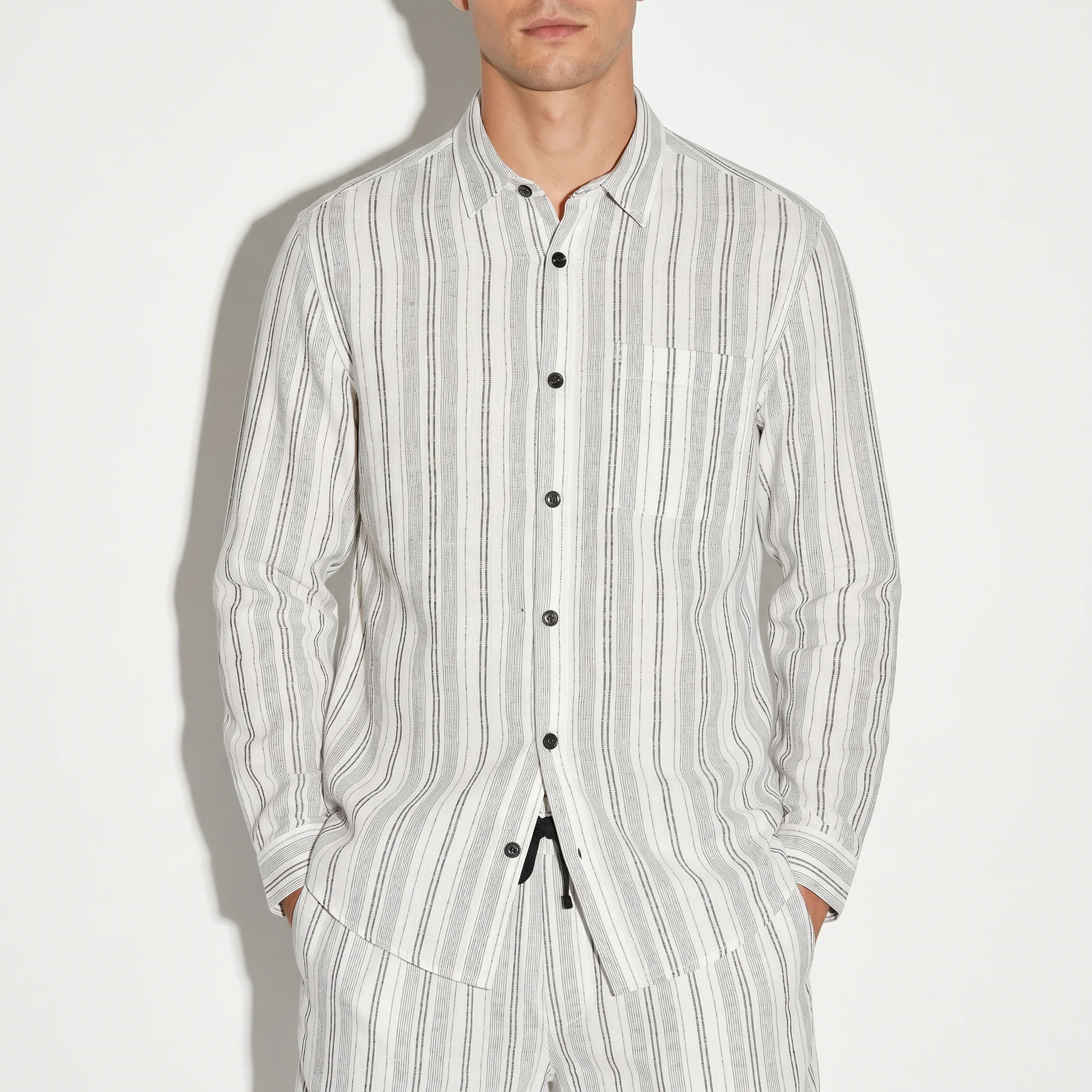 Camicia a righe in lino regular fit - Bianco - Image 3