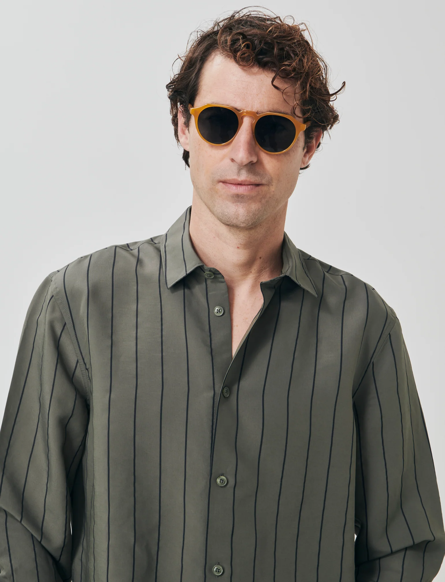 Camicia a righe in tessuto premium - Verde militare