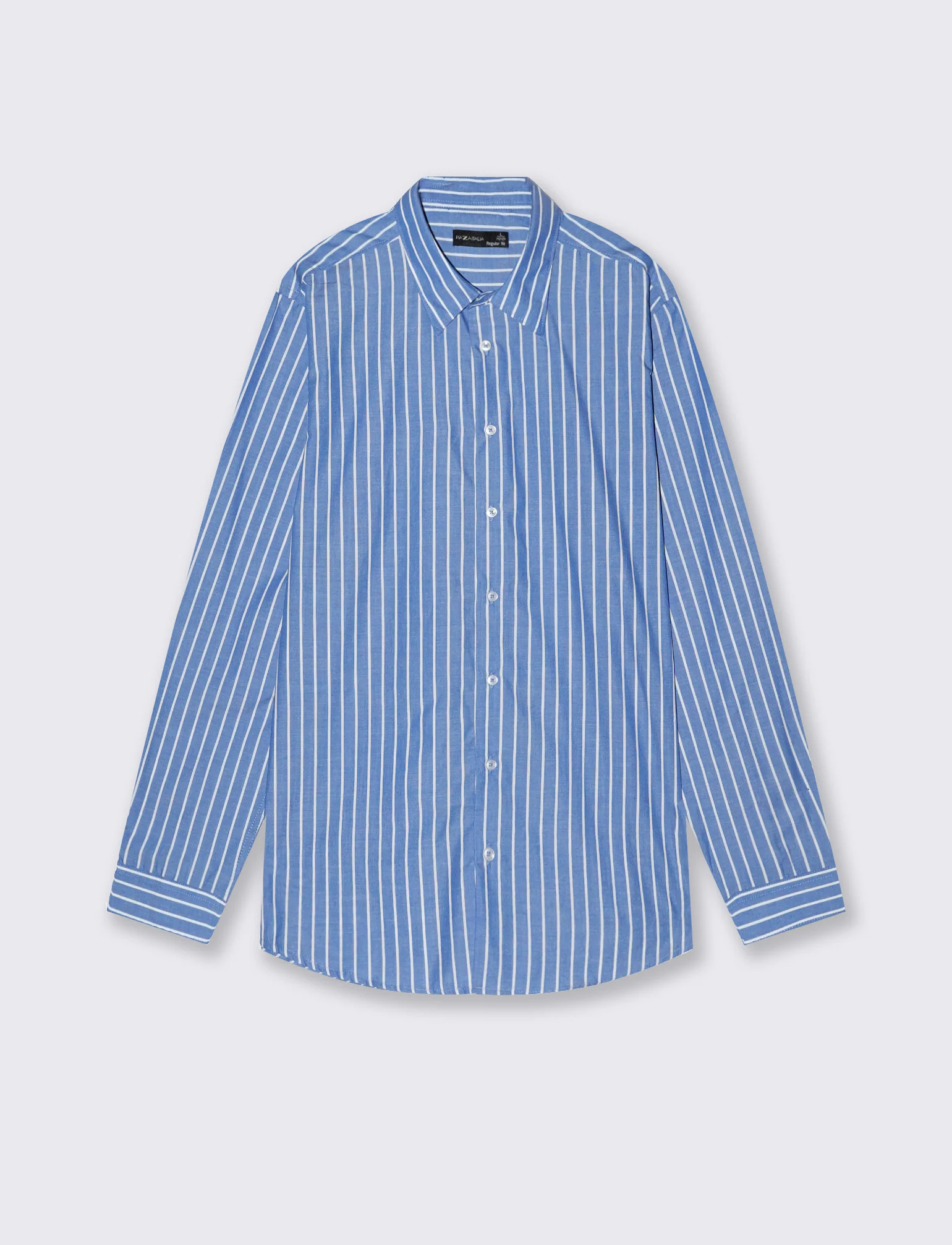 Camicia a righe regular fit in cotone - Celeste