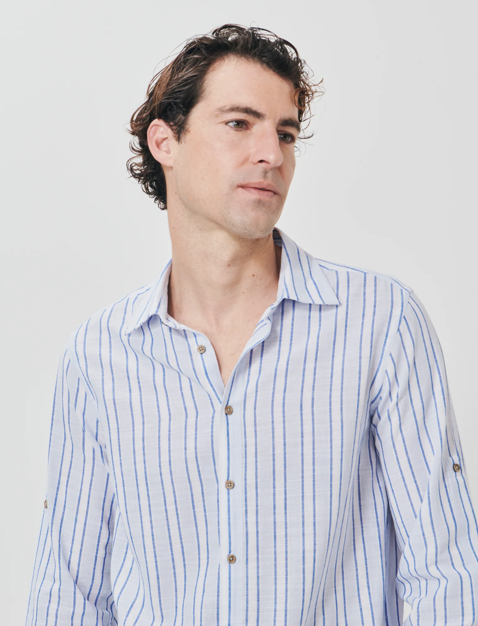 Camicia a righe regular fit in cotone - Celeste polvere - Image 3