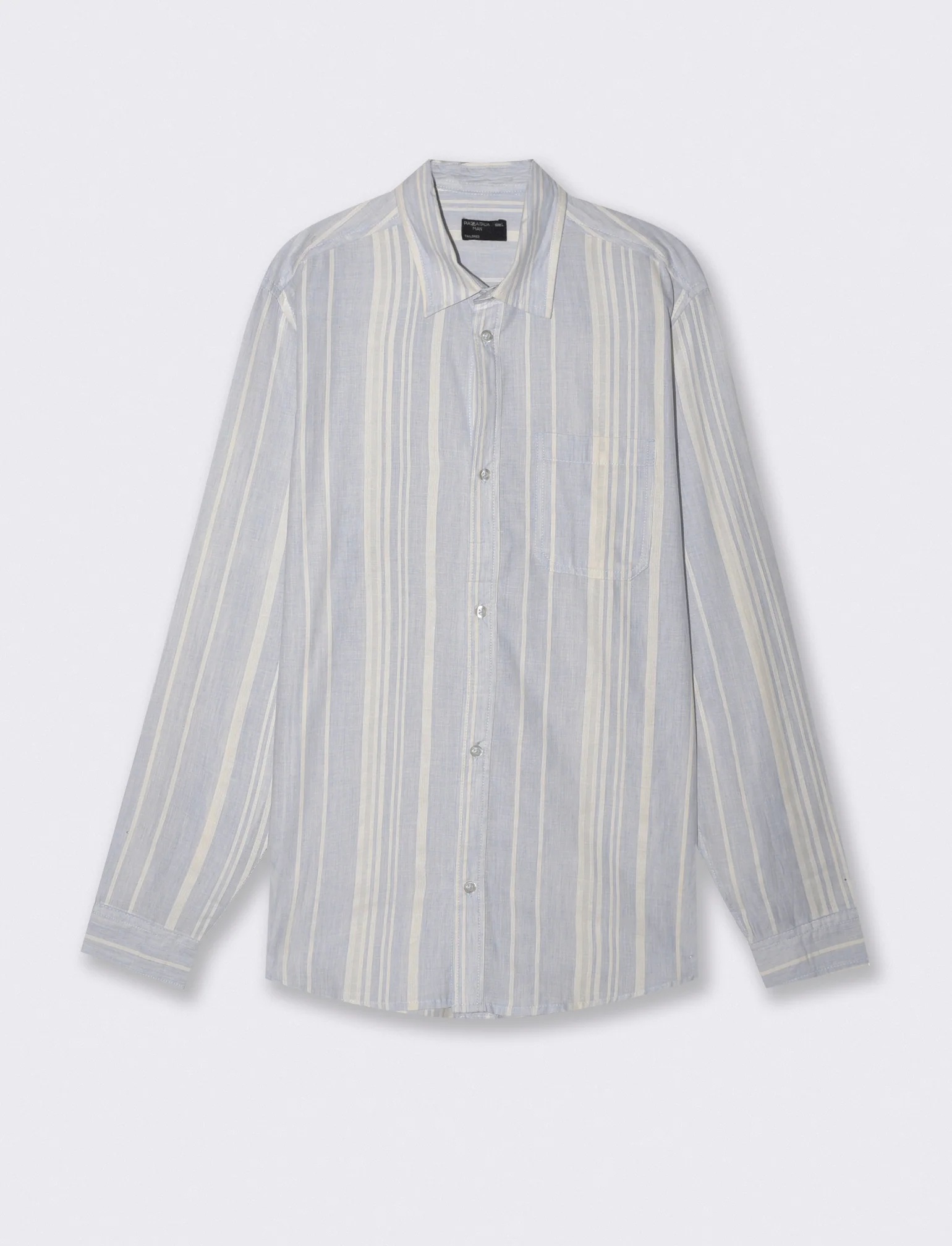 Camicia a righe regular fit in lino cotone - Celeste