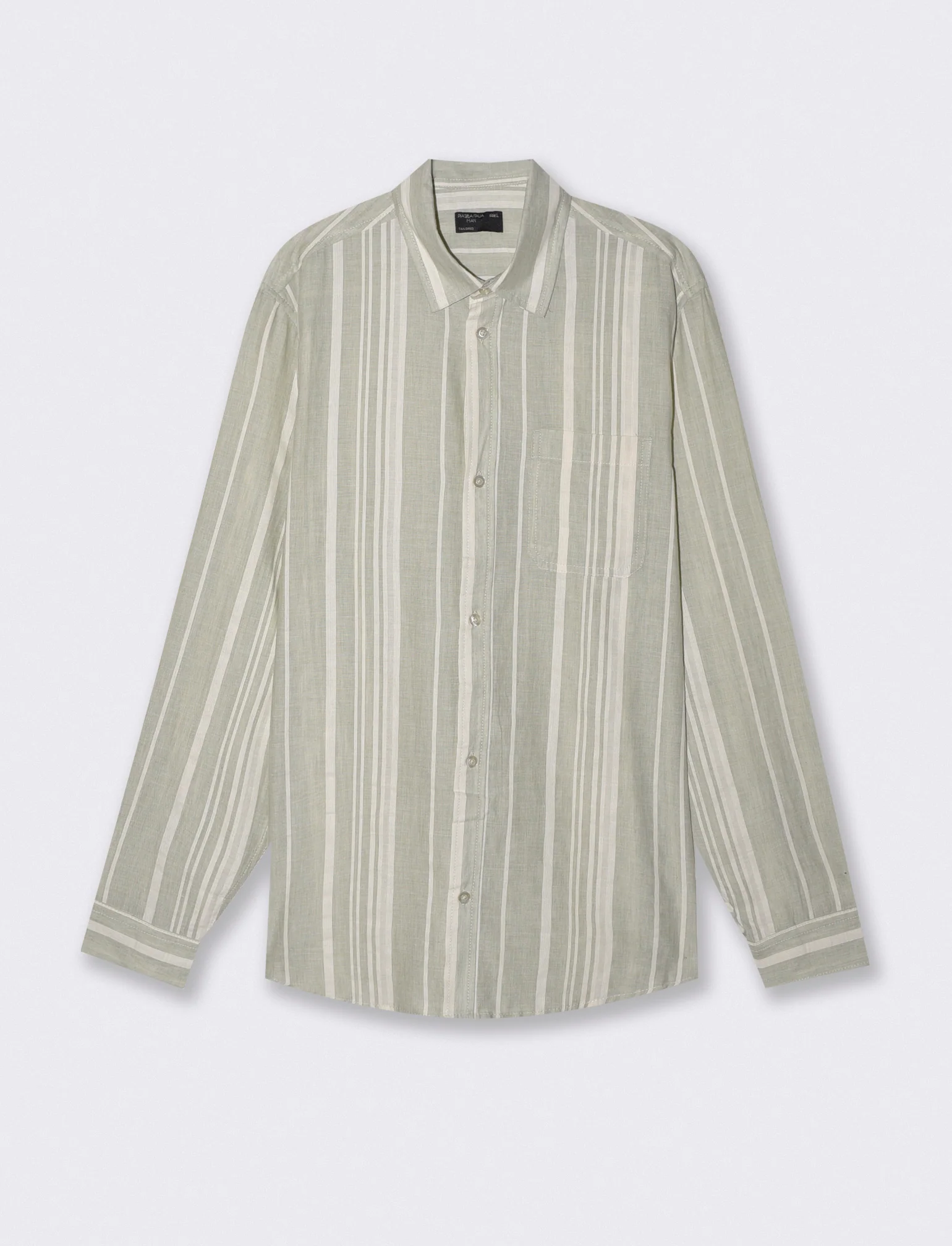Camicia a righe regular fit in lino cotone - Verde - Image 2