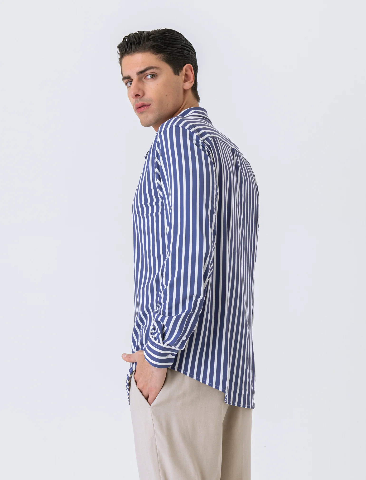 Camicia a righe soft touch regular fit da uomo - Blu - Image 2