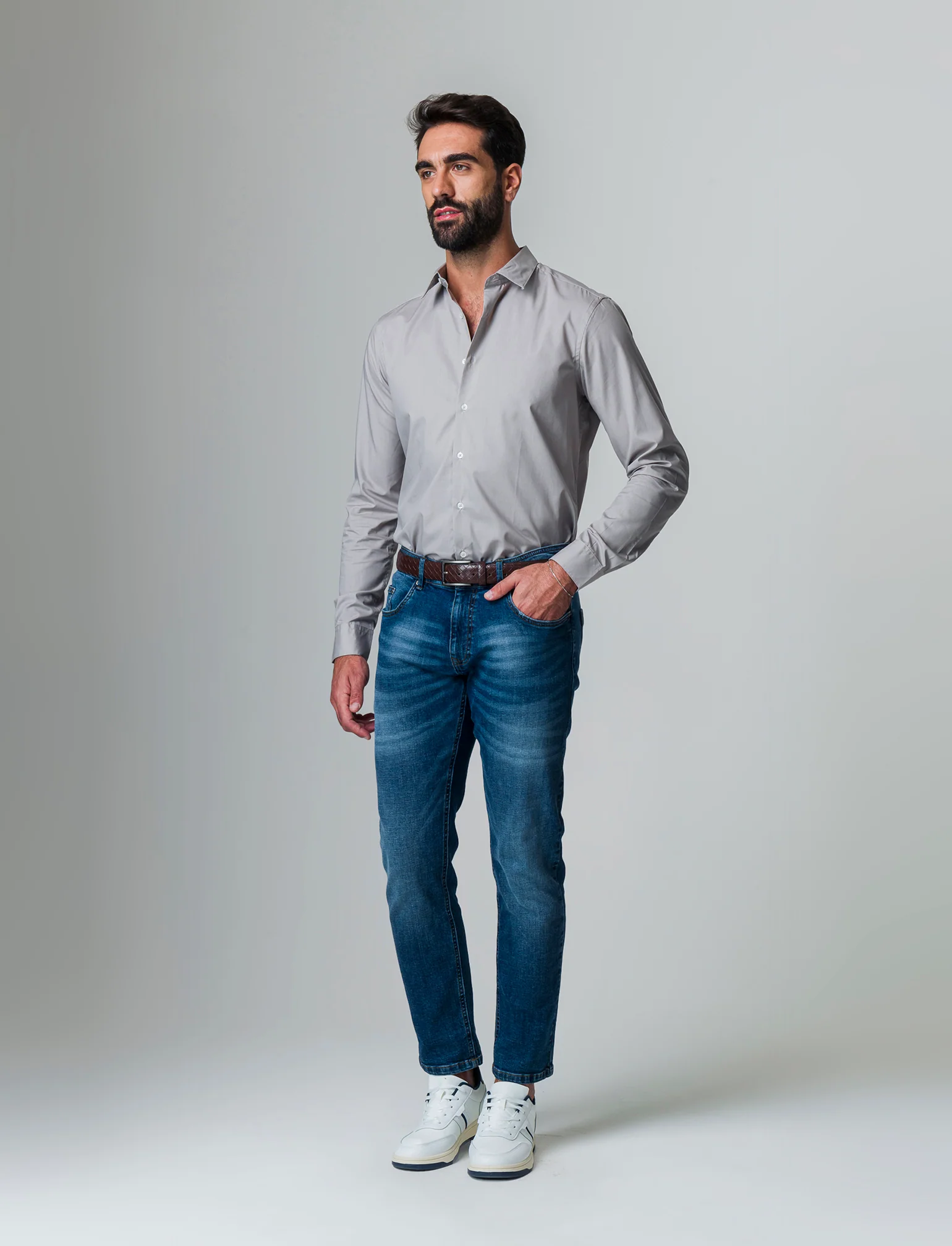 Camicia basic slim fit easy iron da uomo - Grigio - Image 2