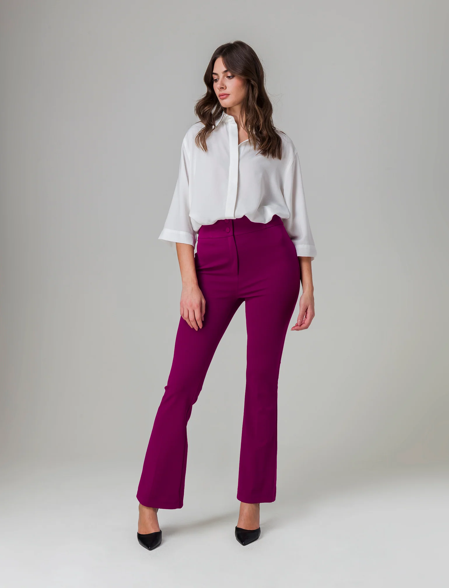 Camicia basica con maniche a 3/4 da donna - Bianco latte - Image 2