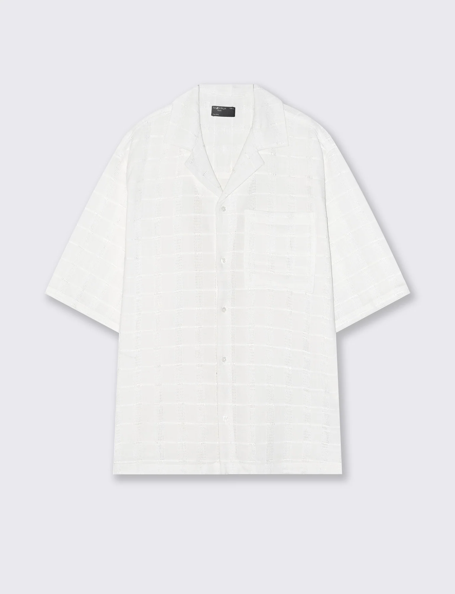 Camicia Boxy Fit a Quadri Intarsiata - Bianco sporco