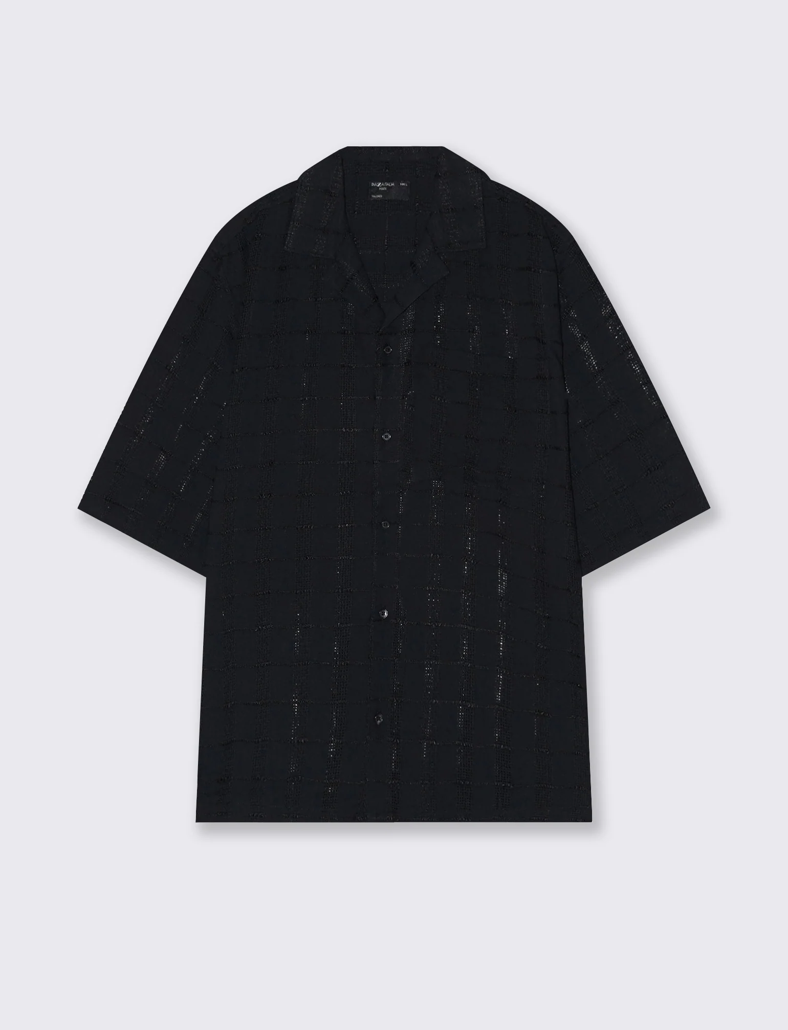Camicia Boxy Fit a Quadri Intarsiata - Nero