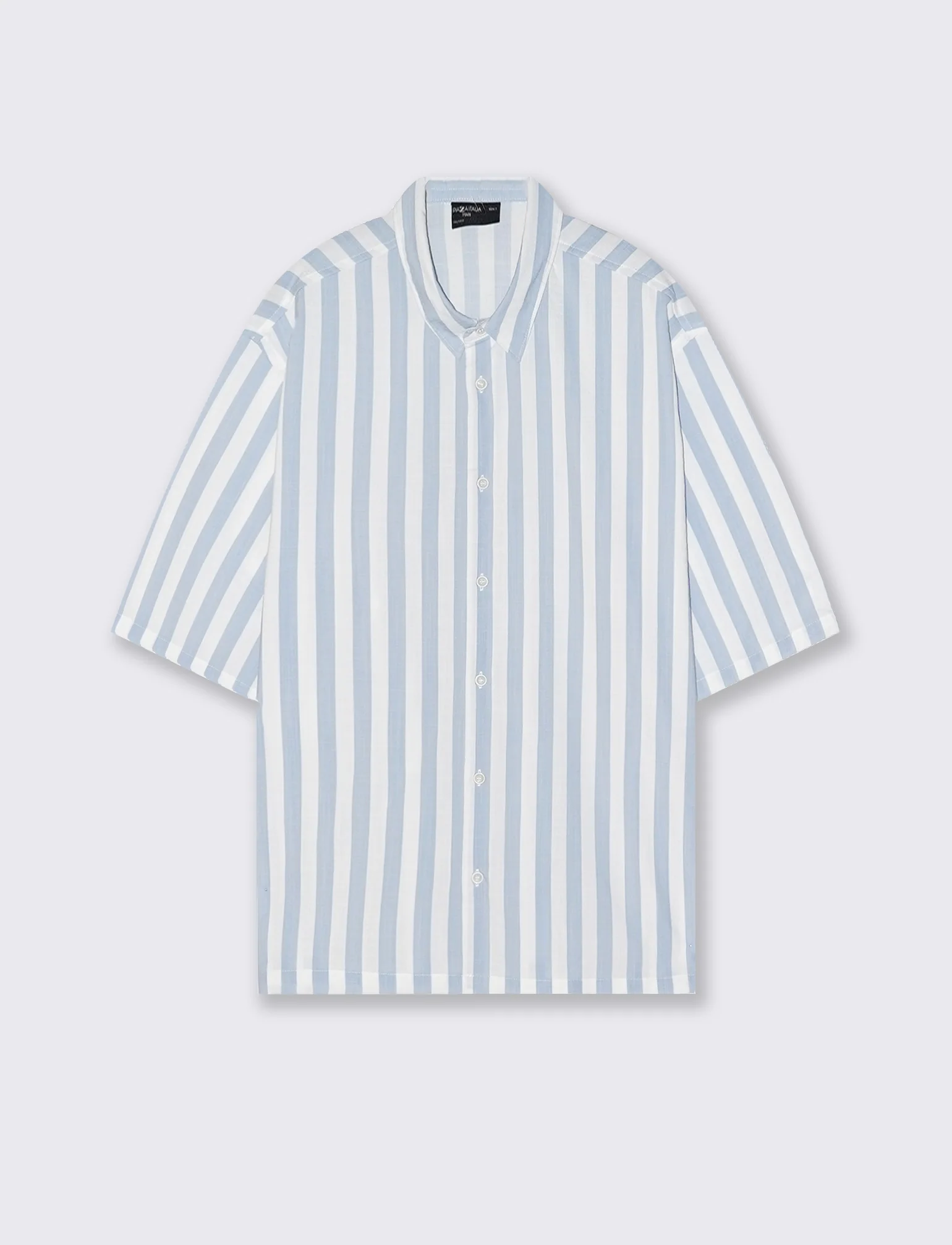 Camicia boxy fit a righe in viscosa - Celeste polvere - Image 2