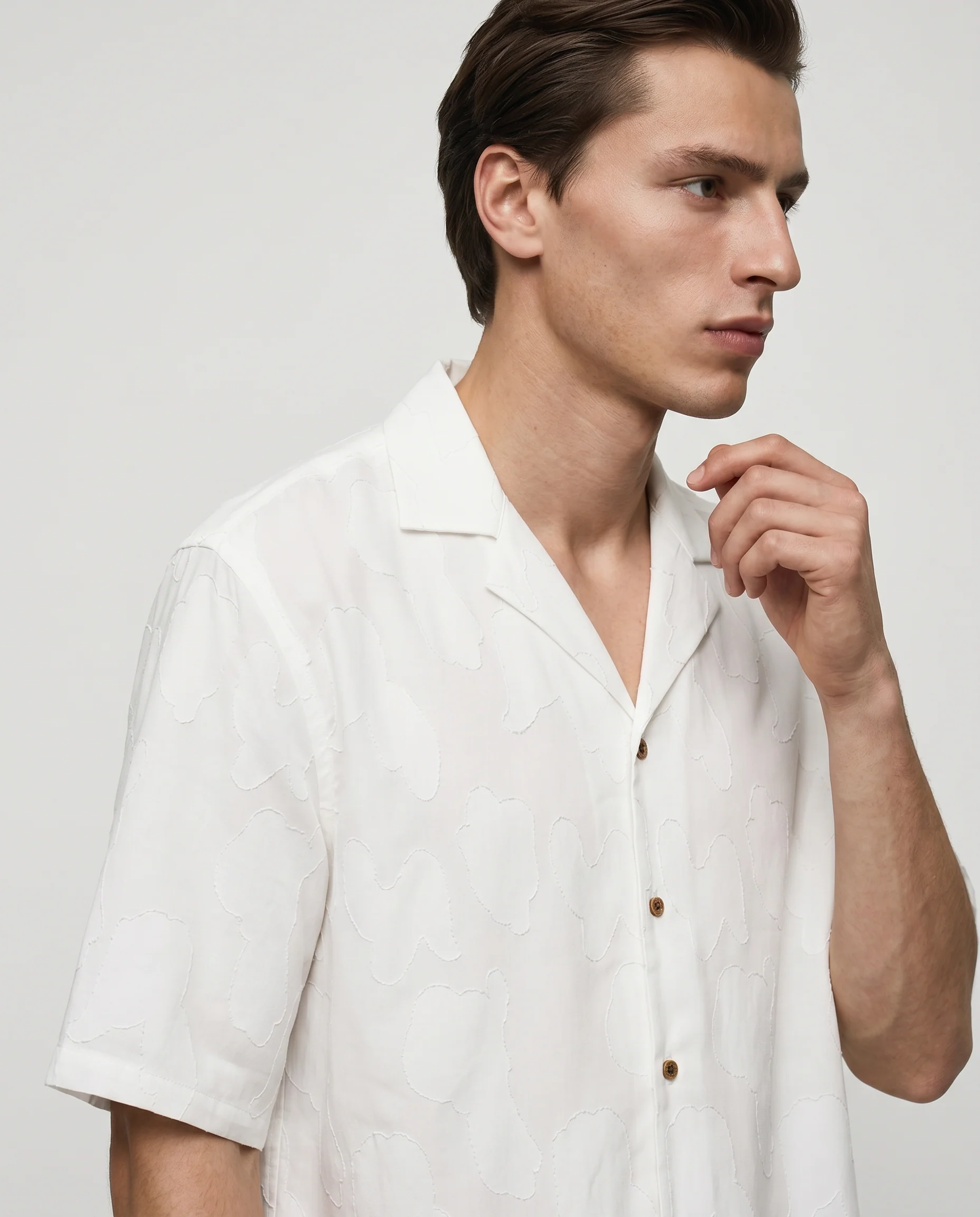 Camicia boxy fit con intarsio astratto - Bianco - Image 3