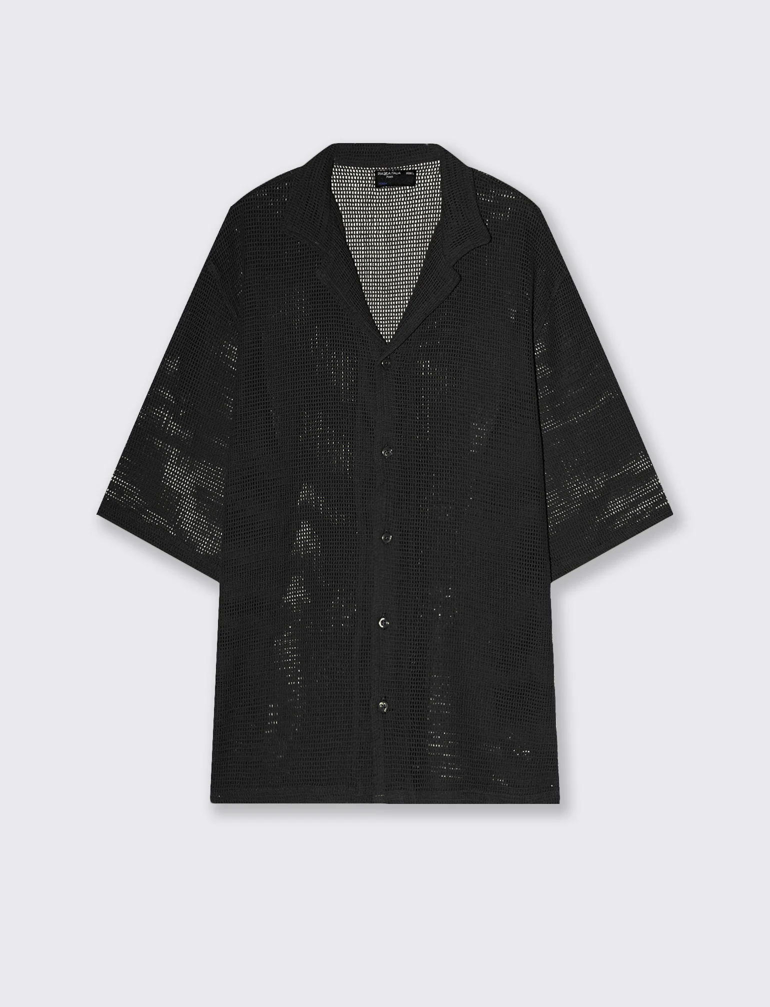 Camicia Boxy Fit Crochet Effetto Rete - Nero - Image 2