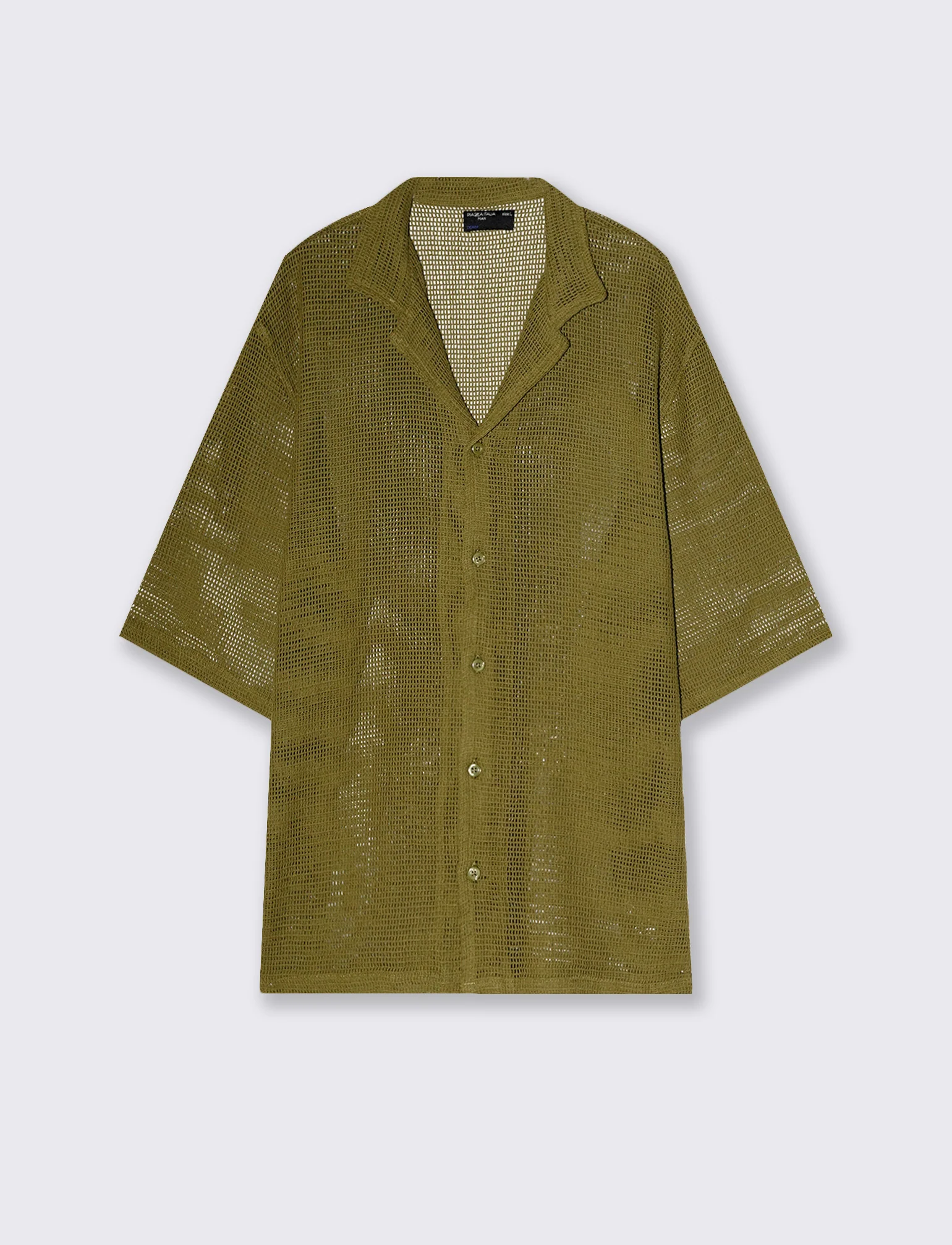 Camicia Boxy Fit Crochet Effetto Rete - Verde oliva - Image 2