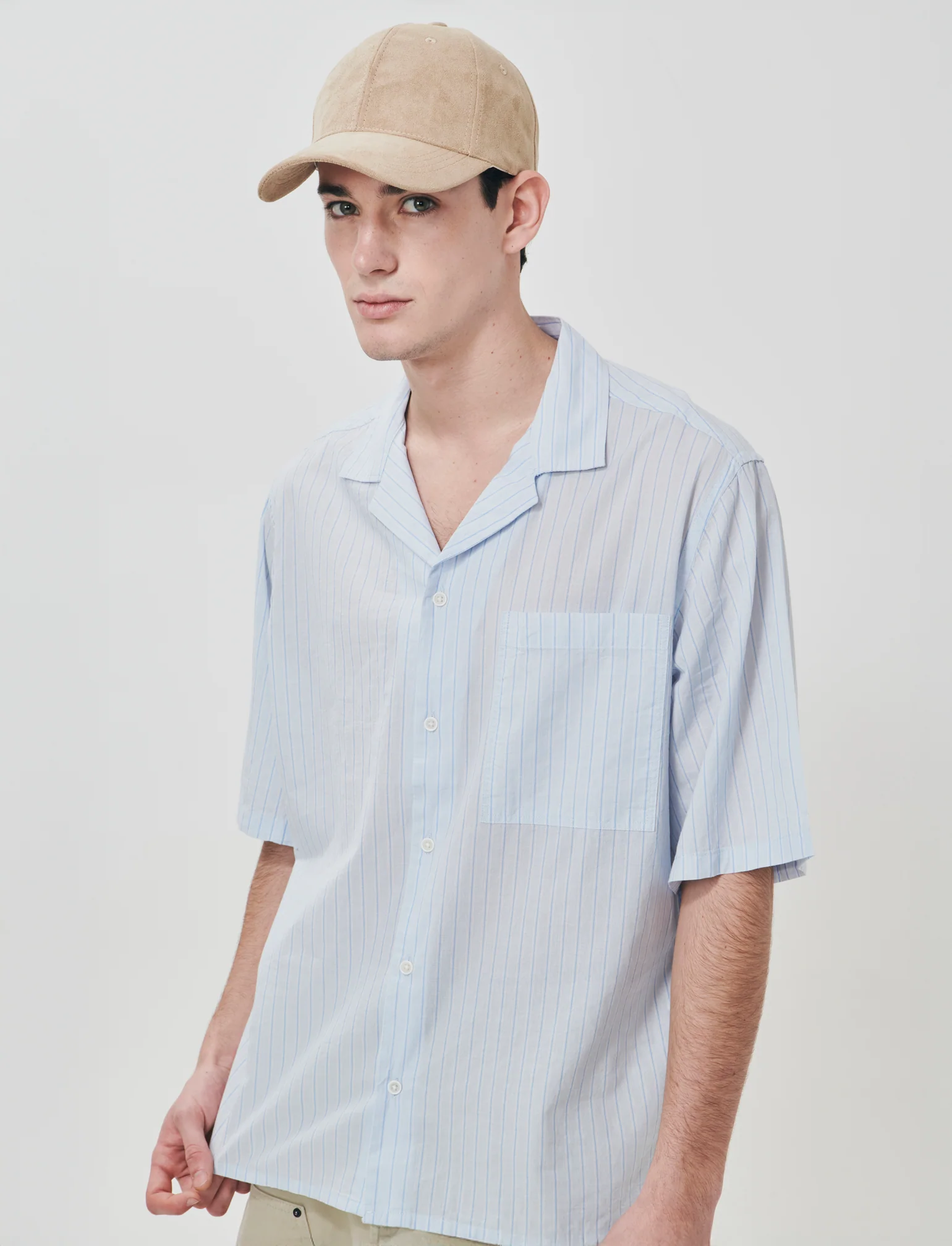 Camicia boxy fit in cotone a righe - Celeste - Image 2