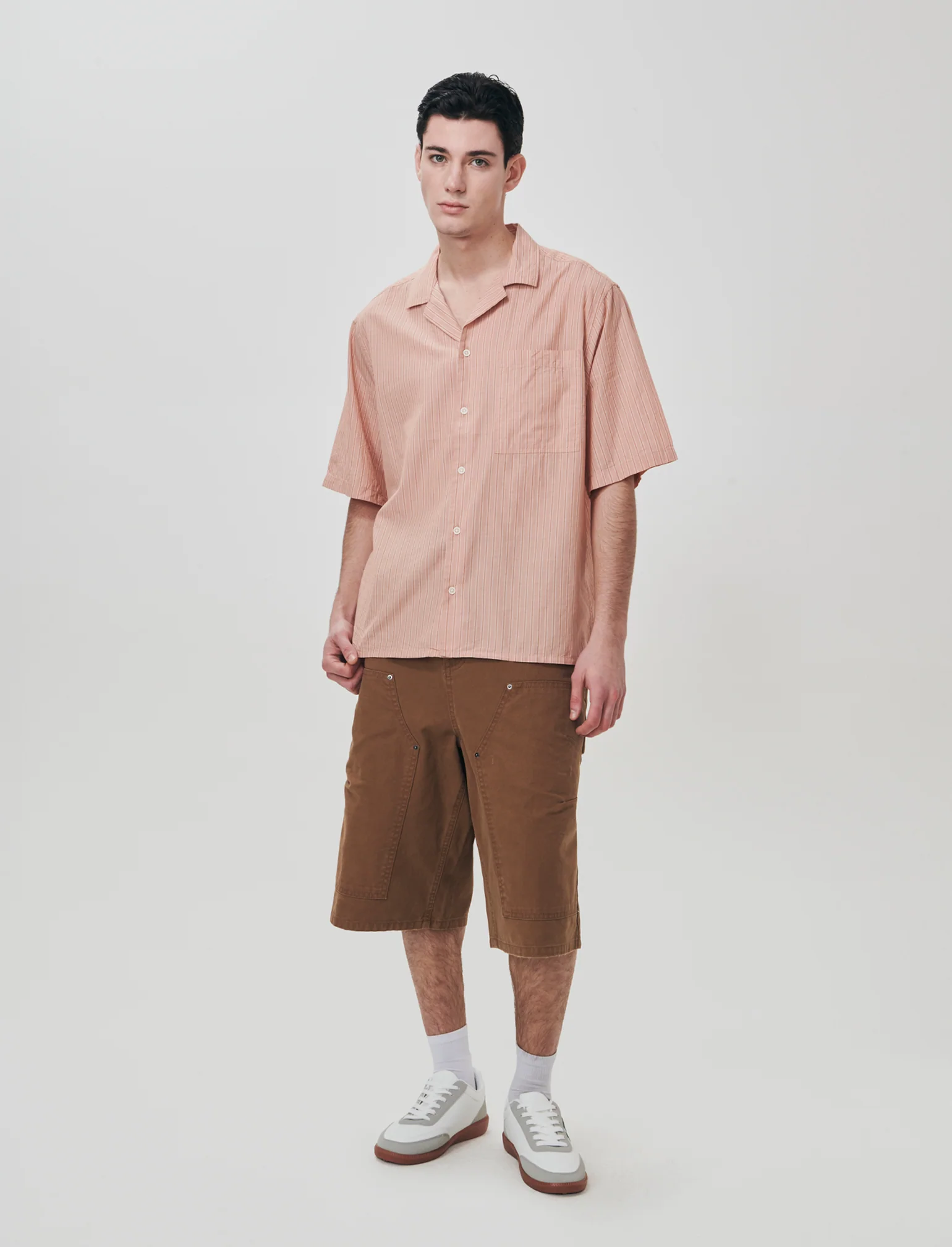 Camicia boxy fit in cotone a righe - Rosa salmone - Image 2