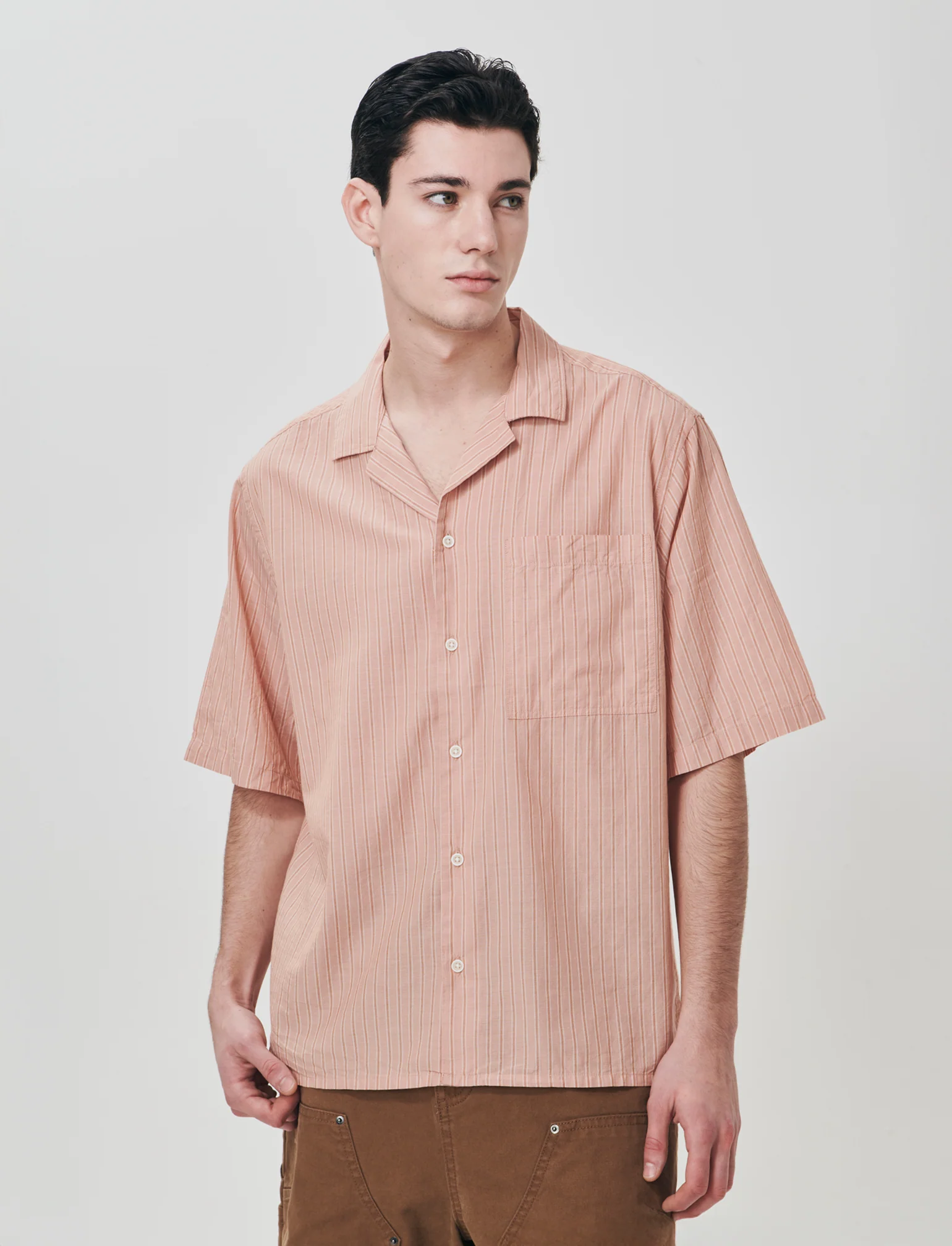 Camicia boxy fit in cotone a righe - Rosa salmone - Image 3