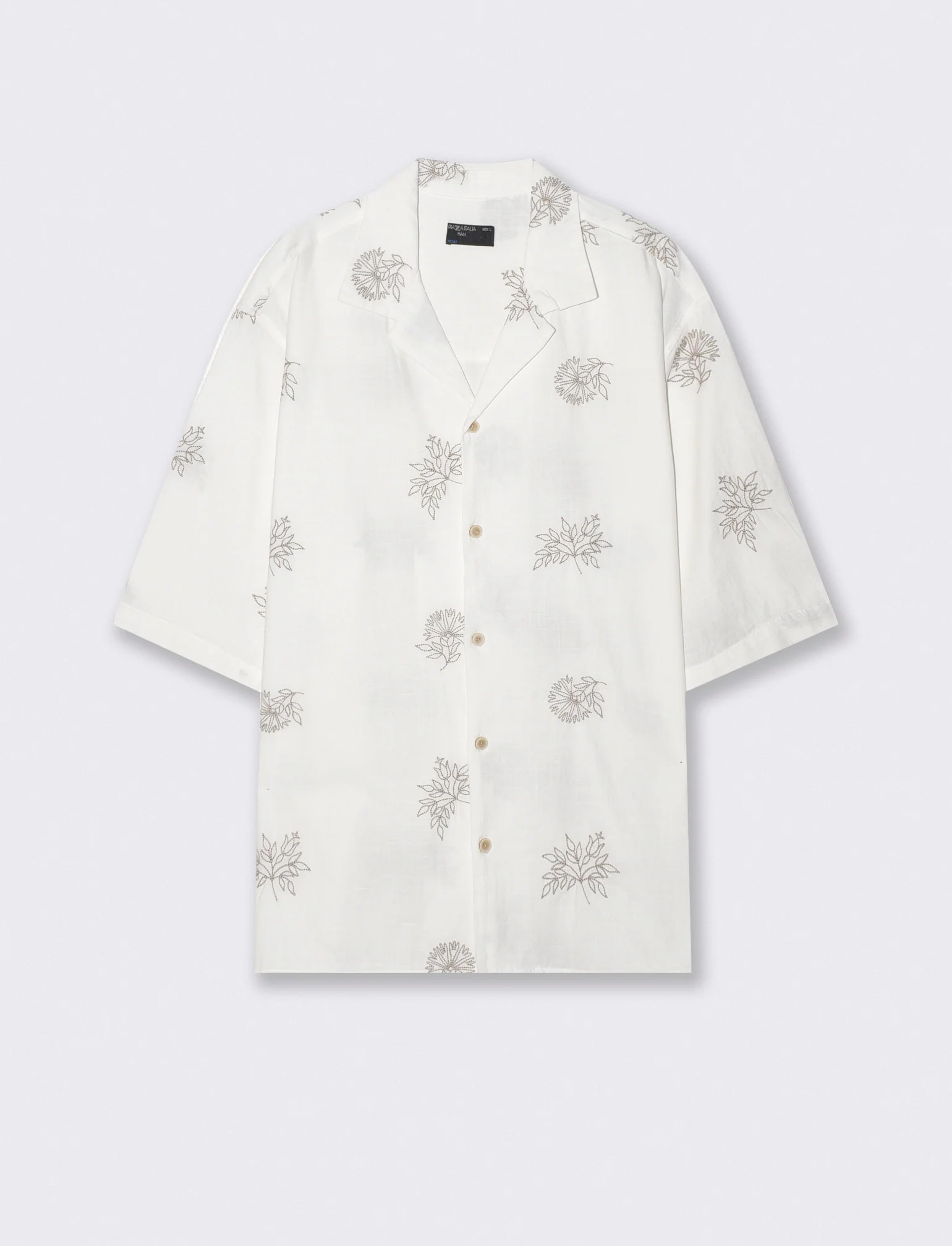 Camicia boxy fit in cotone ricamato - Beige ecru
