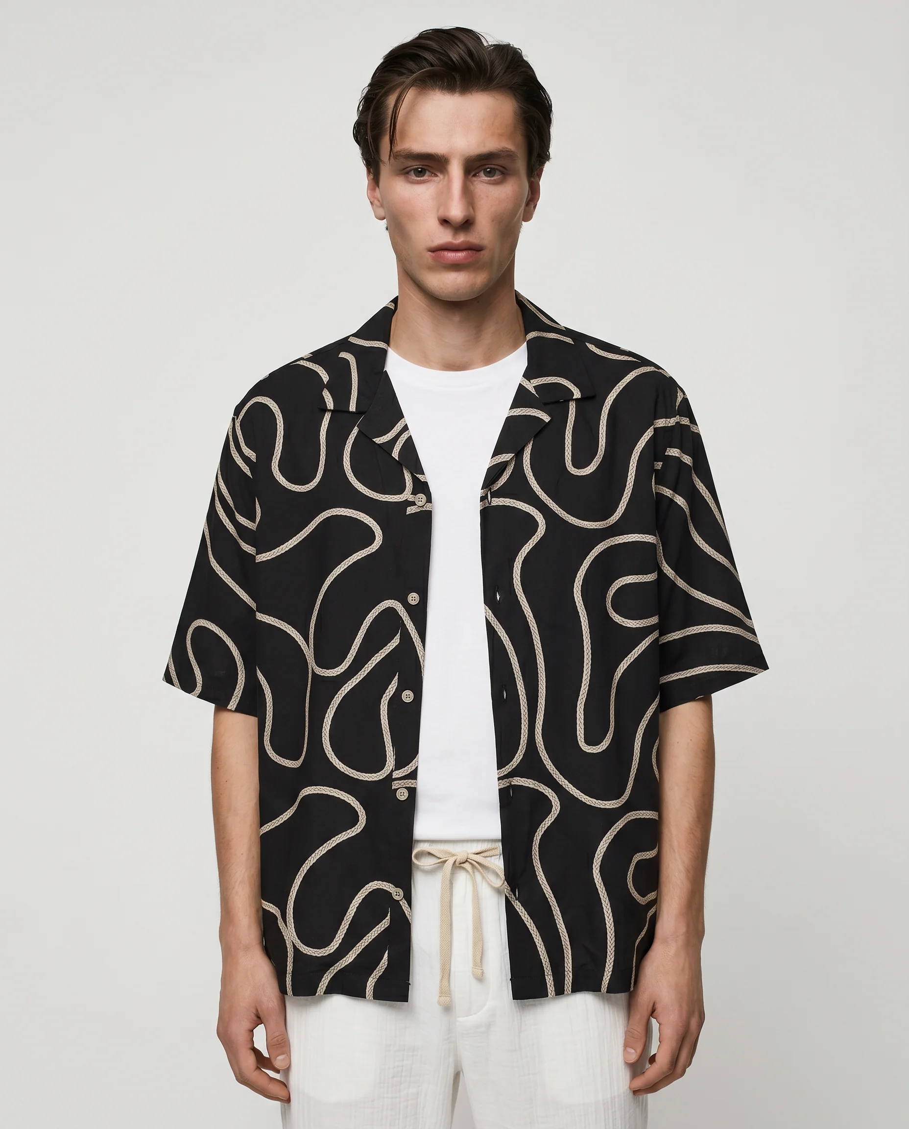 Camicia boxy fit in cotone ricamato - Nero - Image 4
