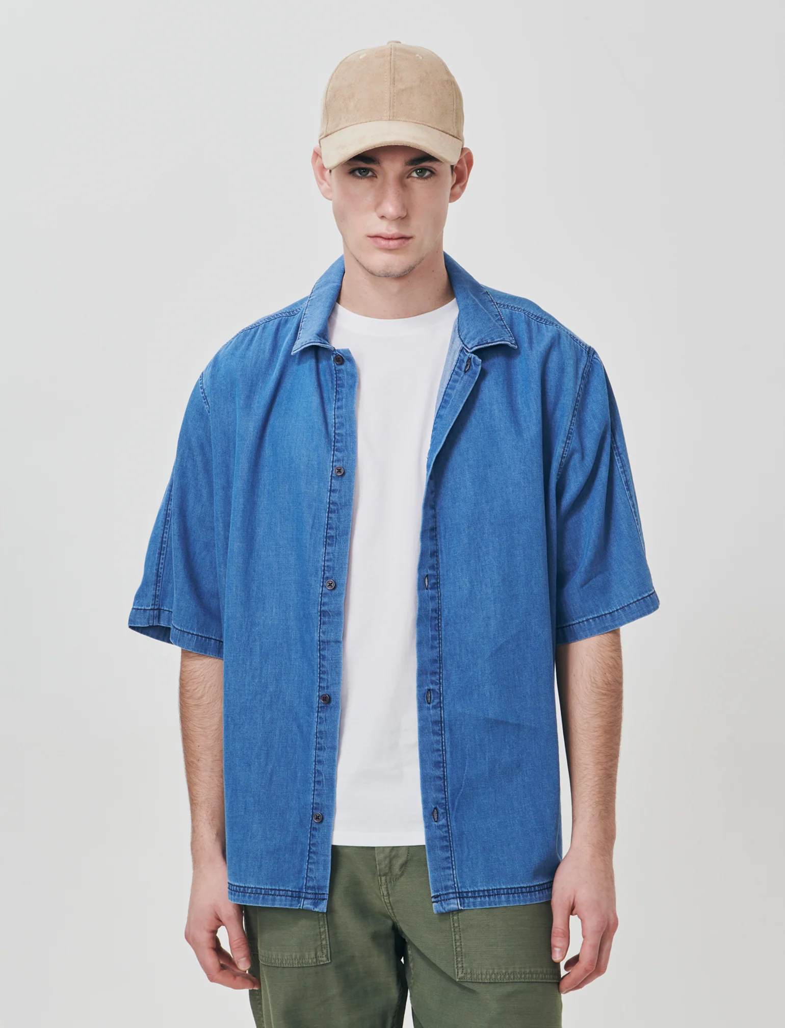 Camicia Boxy Fit in Denim Leggero - Denim - Image 3