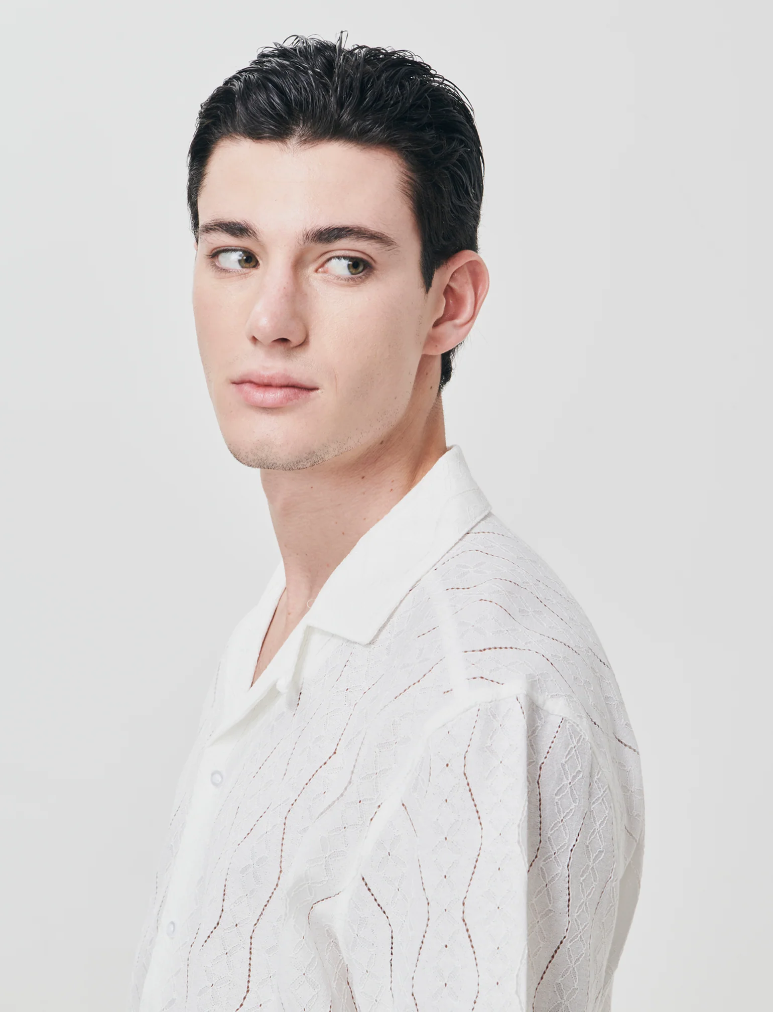 Camicia boxy fit in jacquard di cotone - Bianco - Image 4
