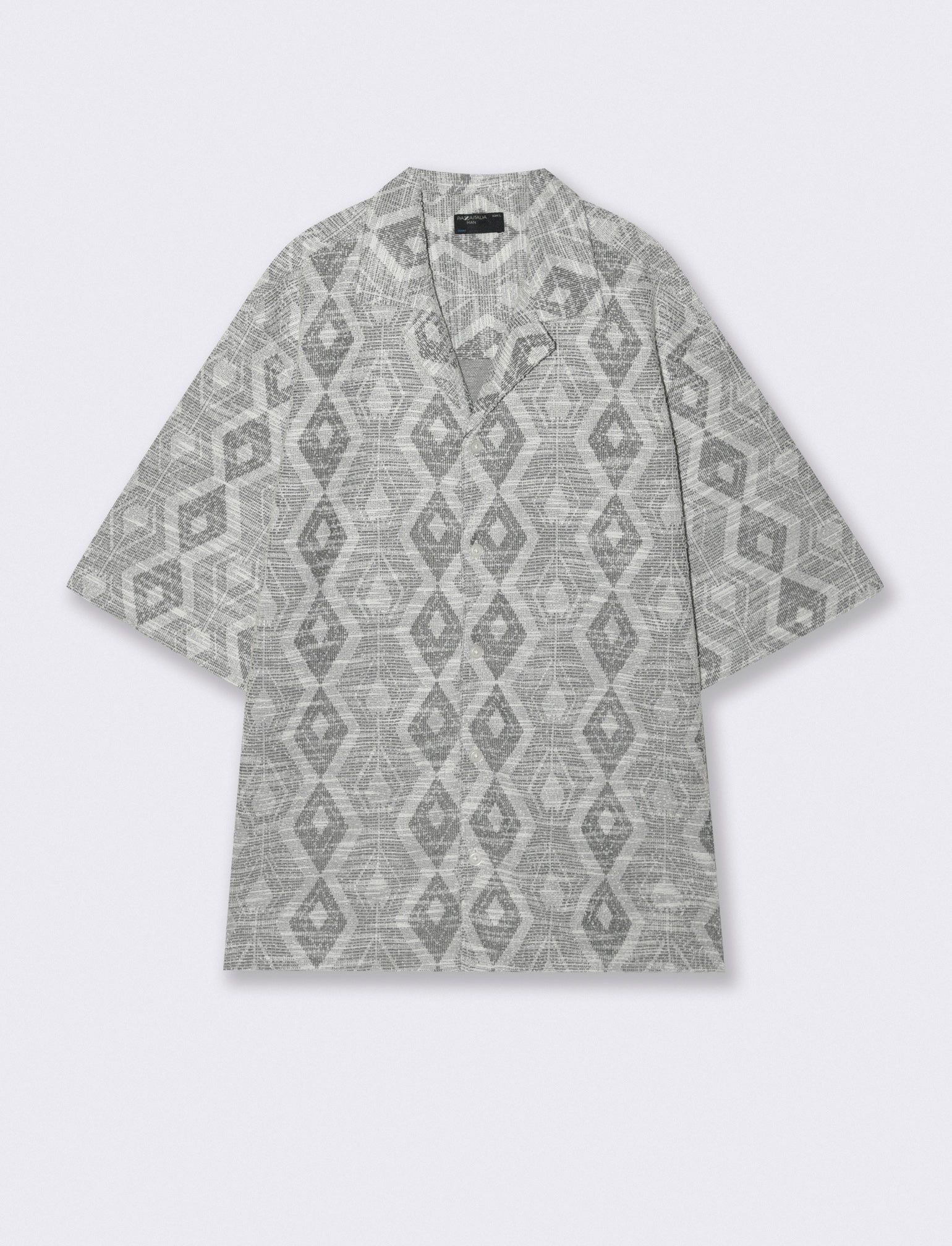 Camicia Boxy Fit in Misto Cotone Fantasia - Beige ecru
