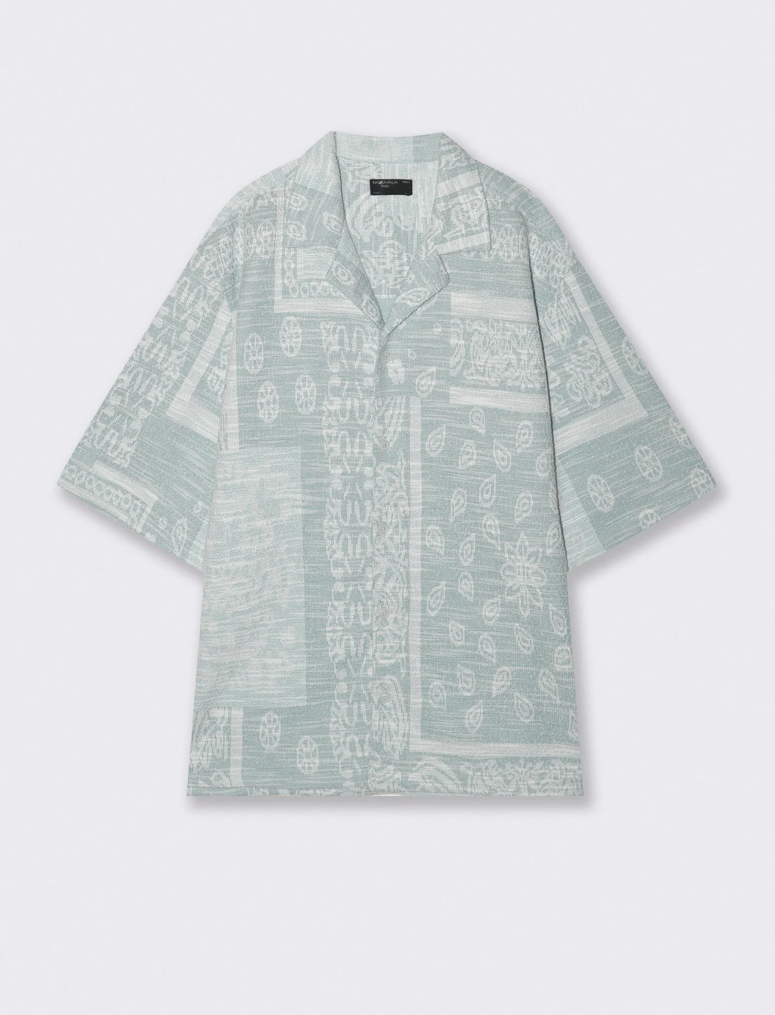 Camicia Boxy Fit in Misto Cotone Fantasia - Verde