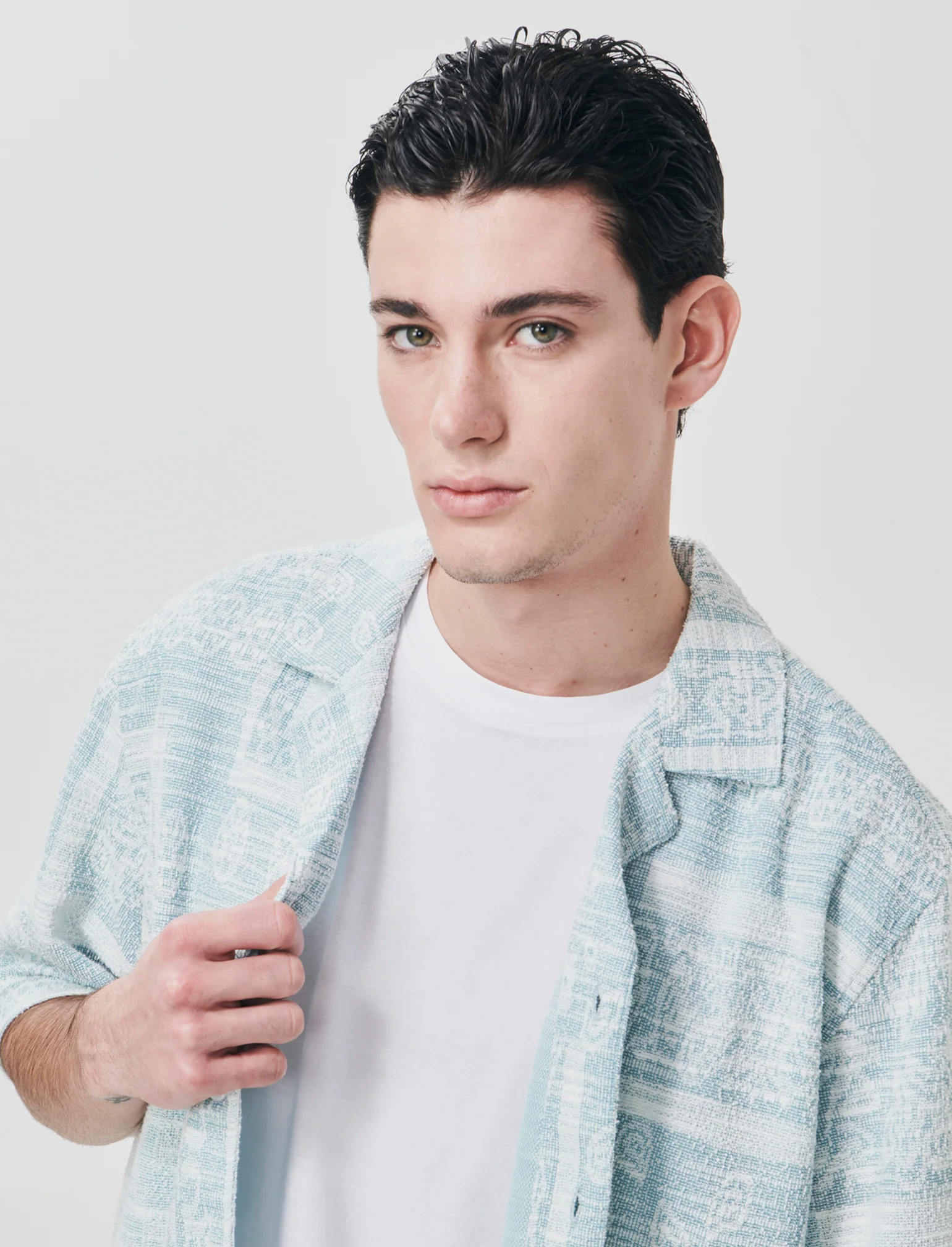 Camicia Boxy Fit in Misto Cotone Fantasia - Verde - Image 4