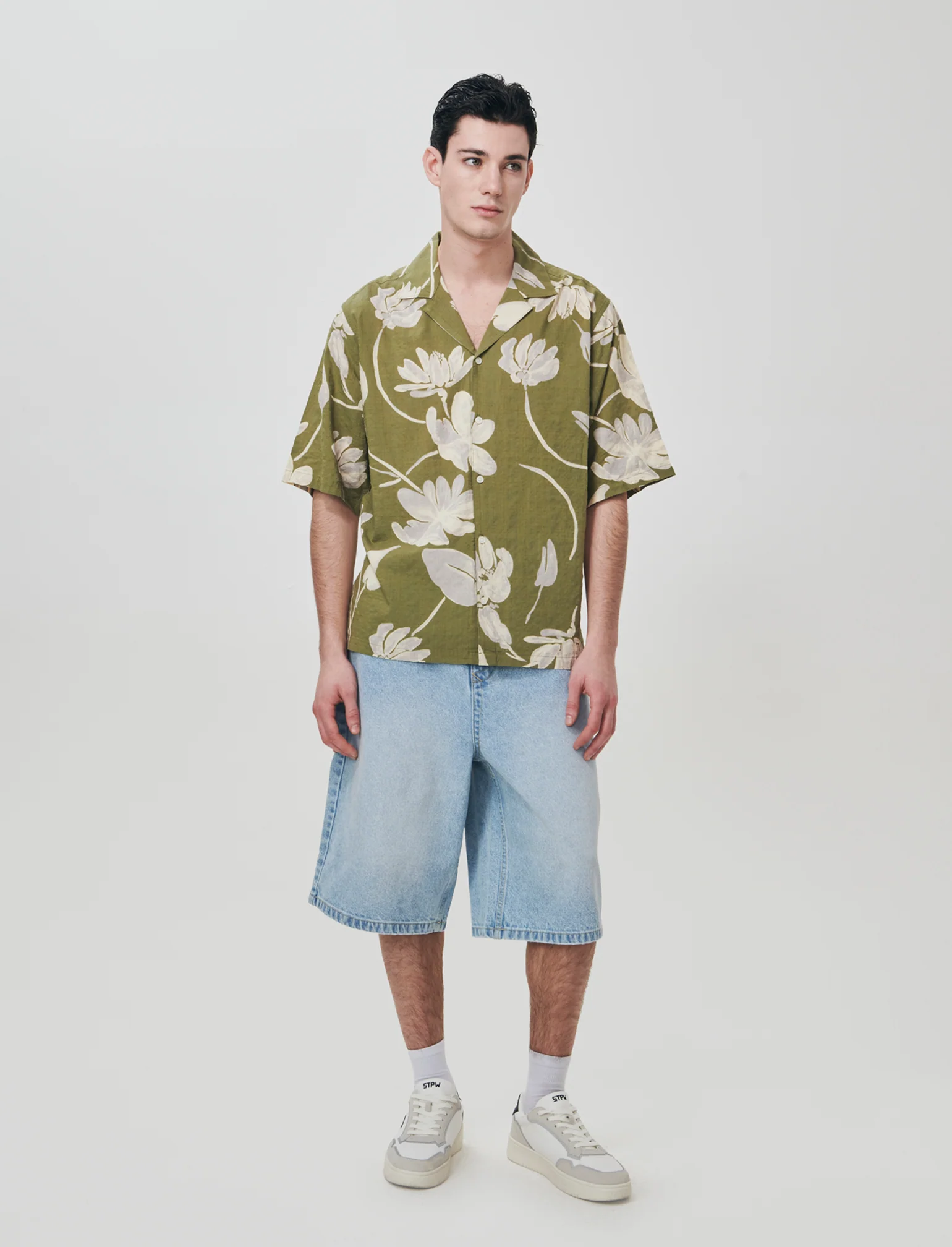 Camicia boxy fit in misto cotone slub - Verde - Image 3