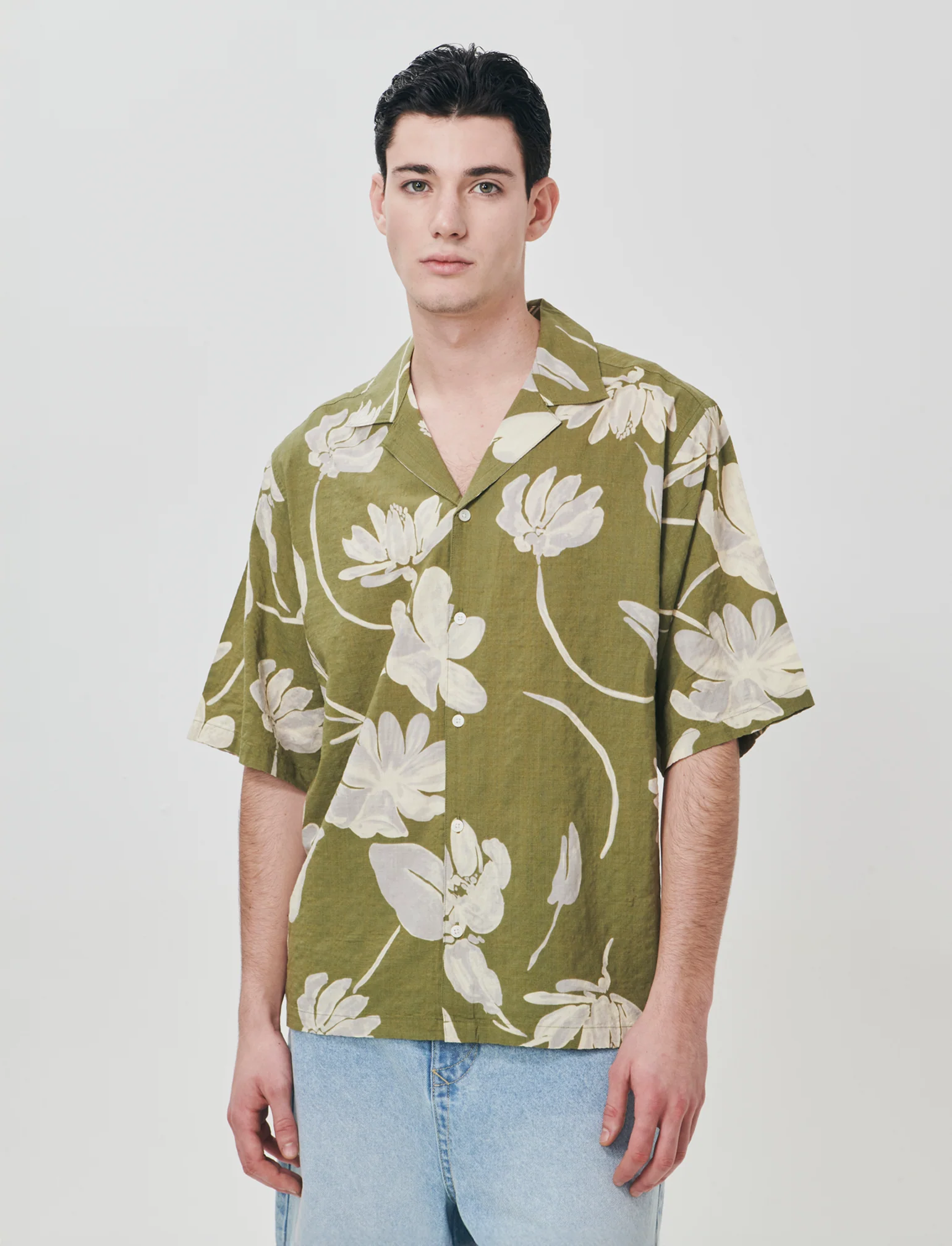 Camicia boxy fit in misto cotone slub - Verde - Image 4
