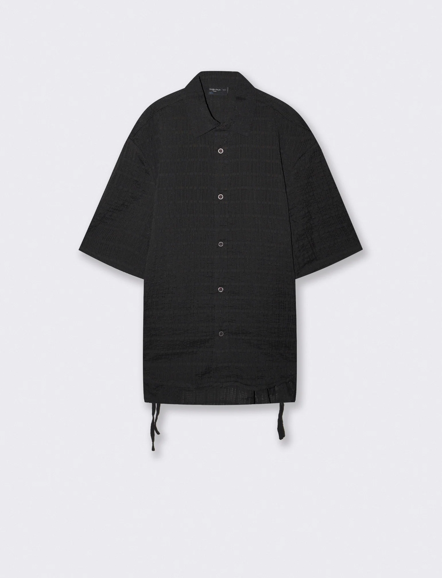 Camicia boxy fit in seer sucker con lacci - Nero - Image 3