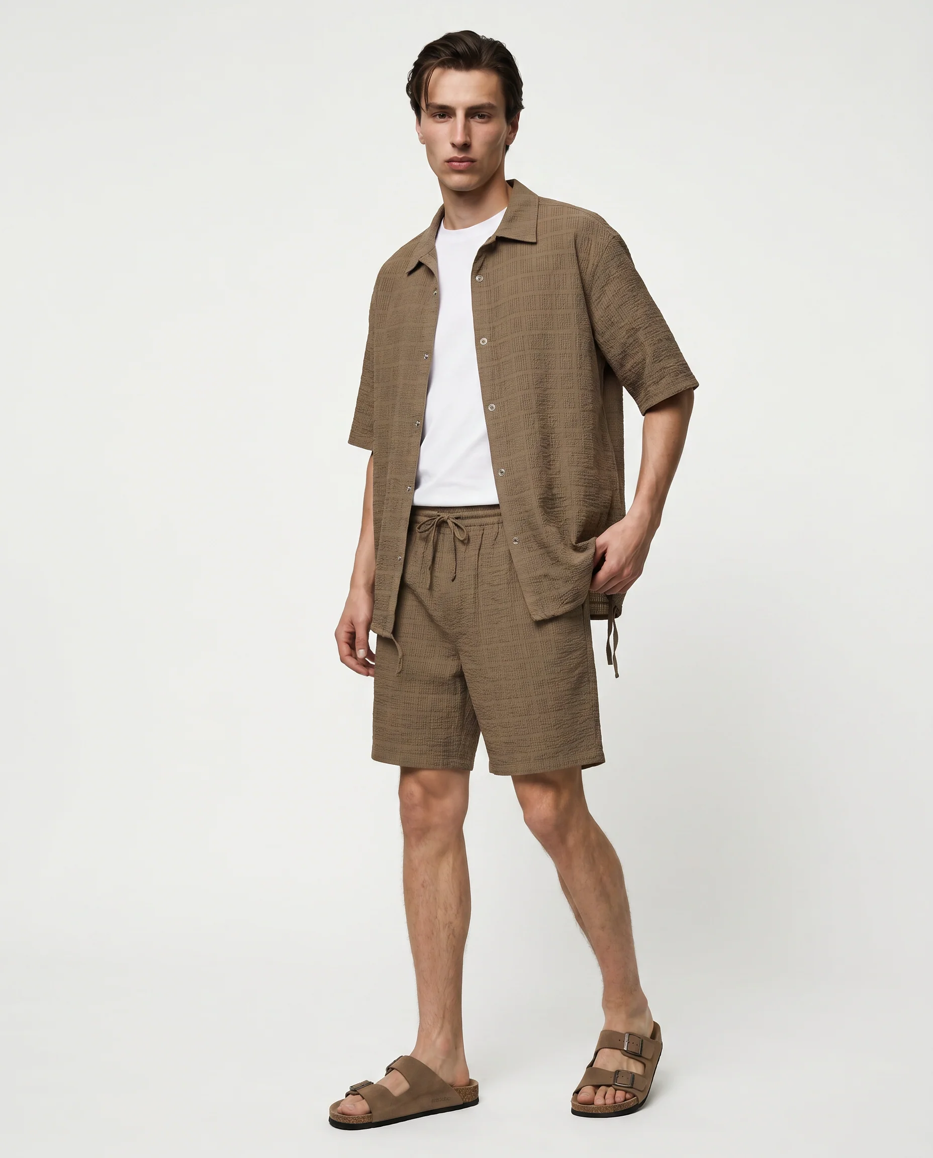 Camicia boxy fit in seer sucker con lacci - Verde kaki - Image 4