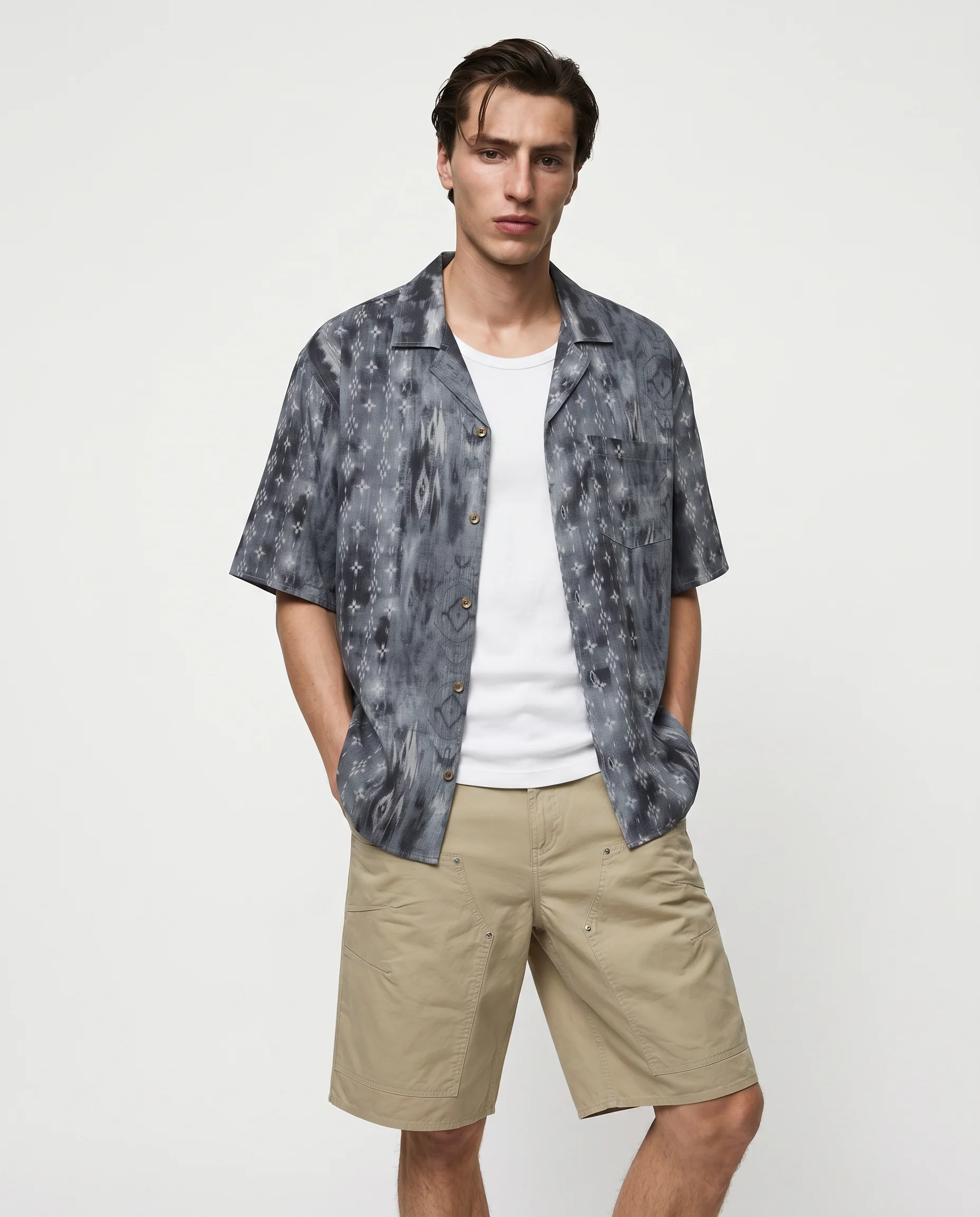 Camicia boxy fit in tessuto goffrato - Grigio - Image 3