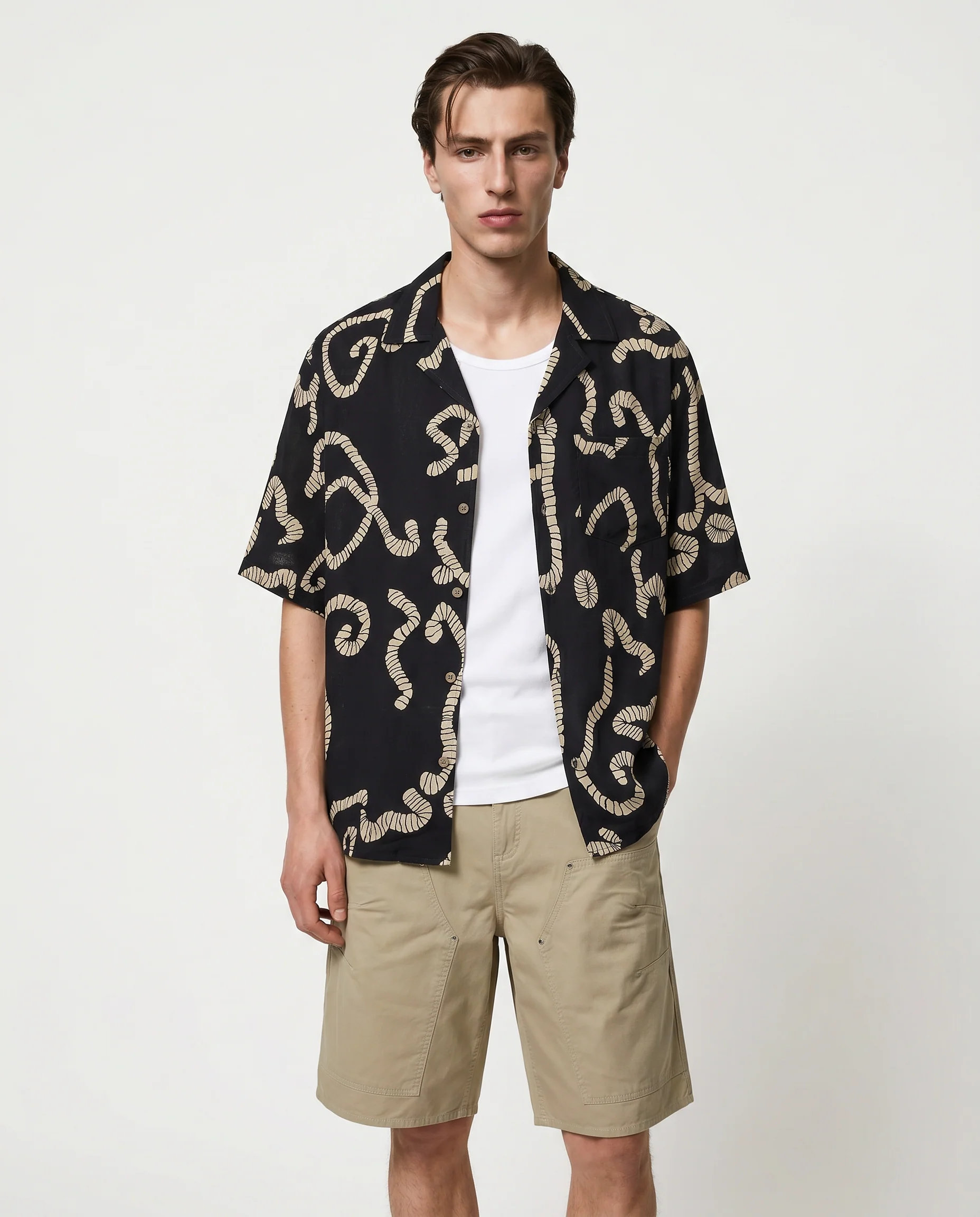 Camicia boxy fit in tessuto goffrato - Nero - Image 3