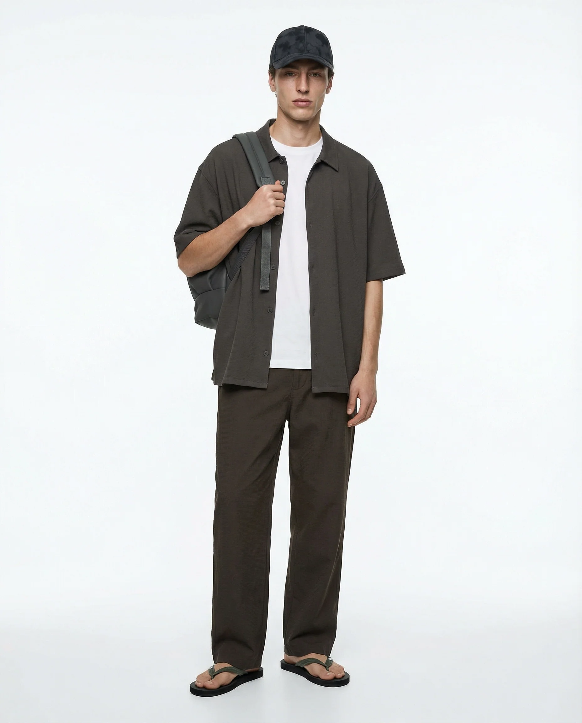 Camicia boxy fit in tessuto jacquard - Moro - Image 4