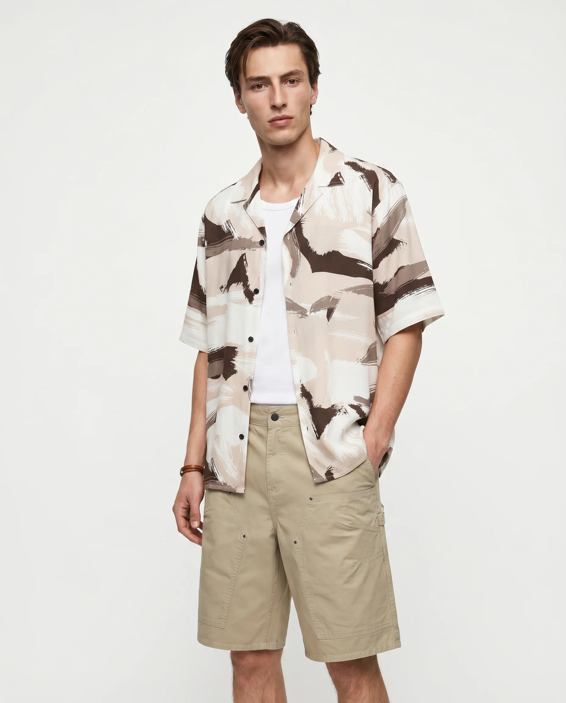Camicia boxy fit in viscosa fantasia - Beige - Image 3