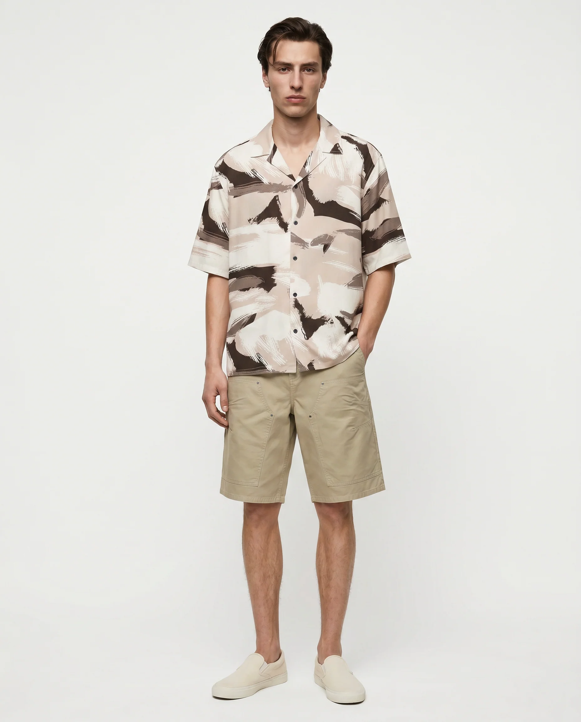 Camicia boxy fit in viscosa fantasia - Beige - Image 4
