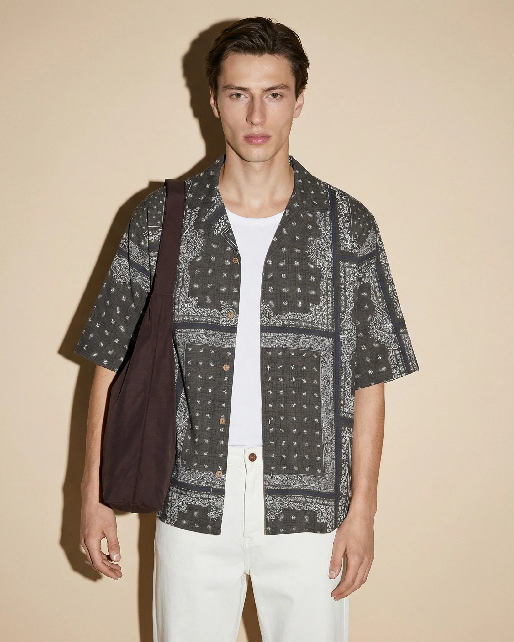 Camicia boxy fit in viscosa paisley patchwork - Grigio - Image 3