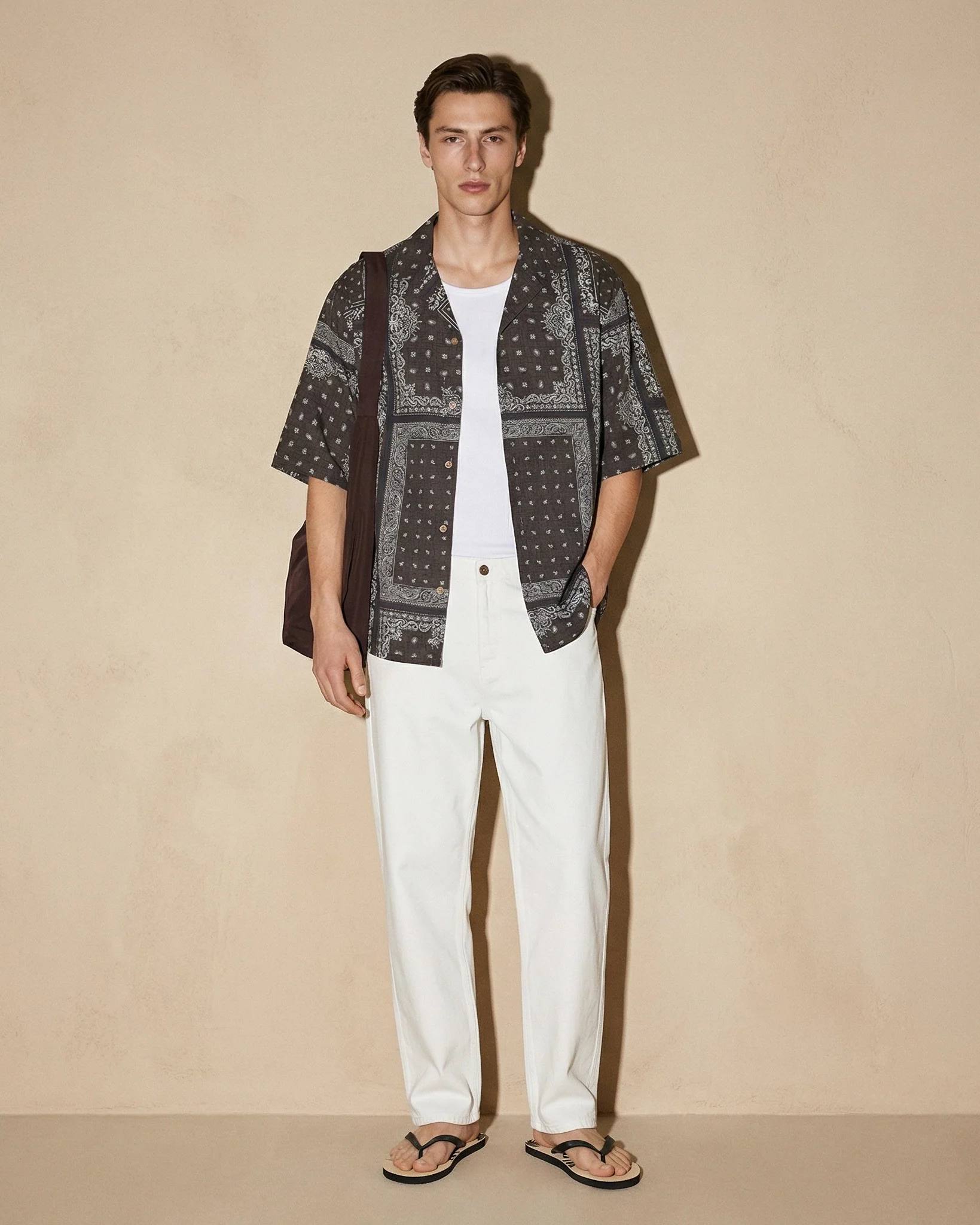 Camicia boxy fit in viscosa paisley patchwork - Grigio - Image 4