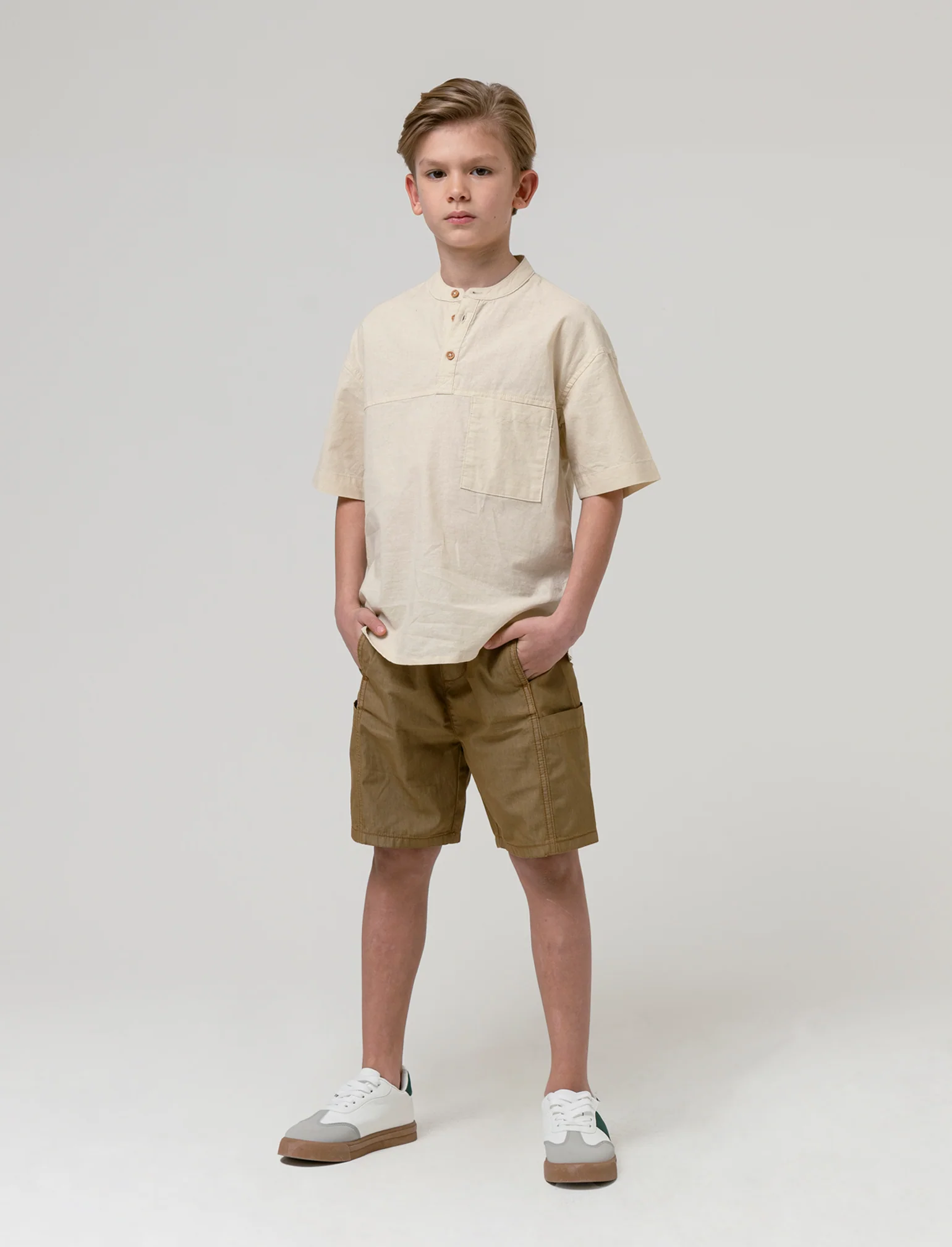 Camicia collo coreana da bambino - Beige - Image 3