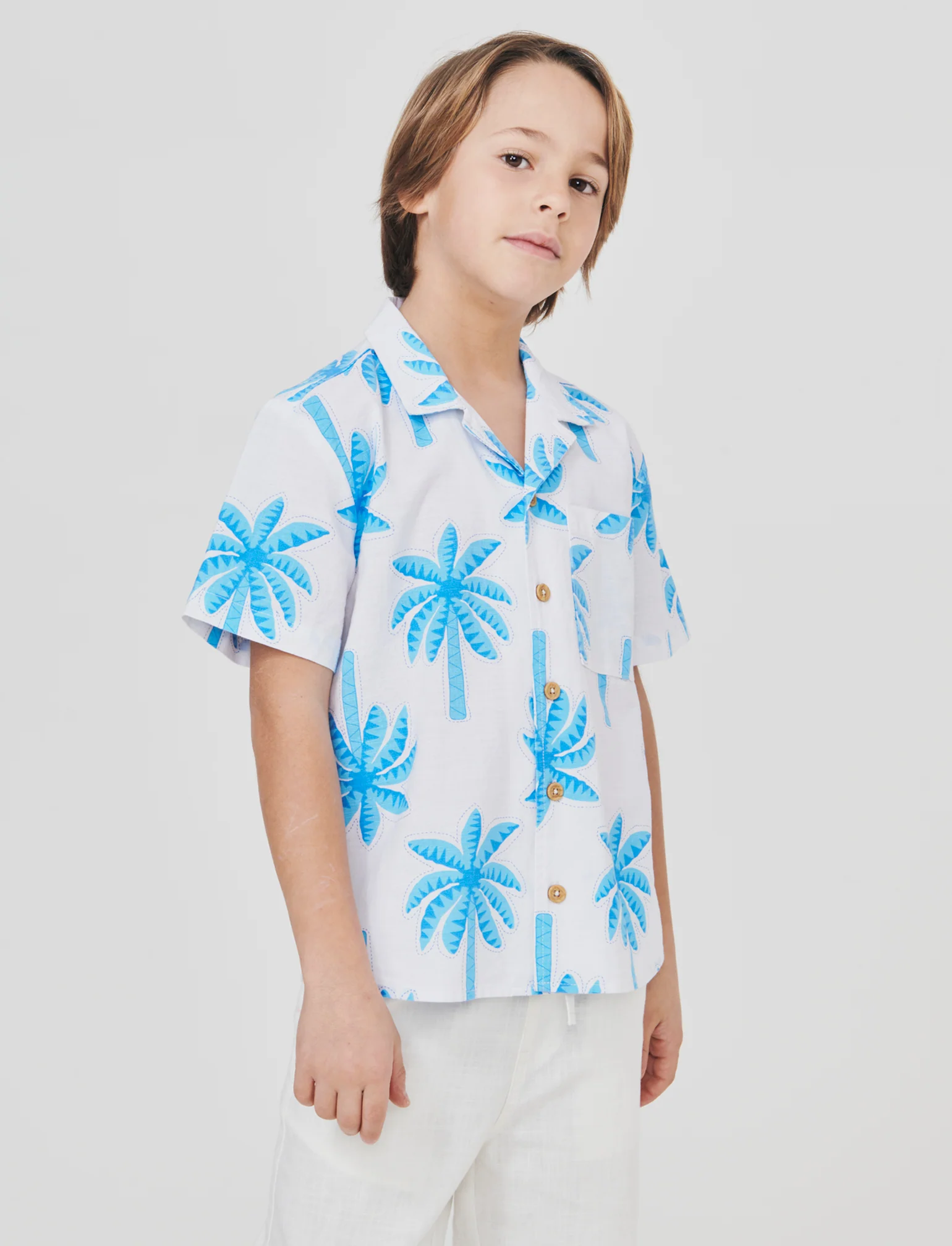 Camicia collo coreana in misto lino - Fantasia