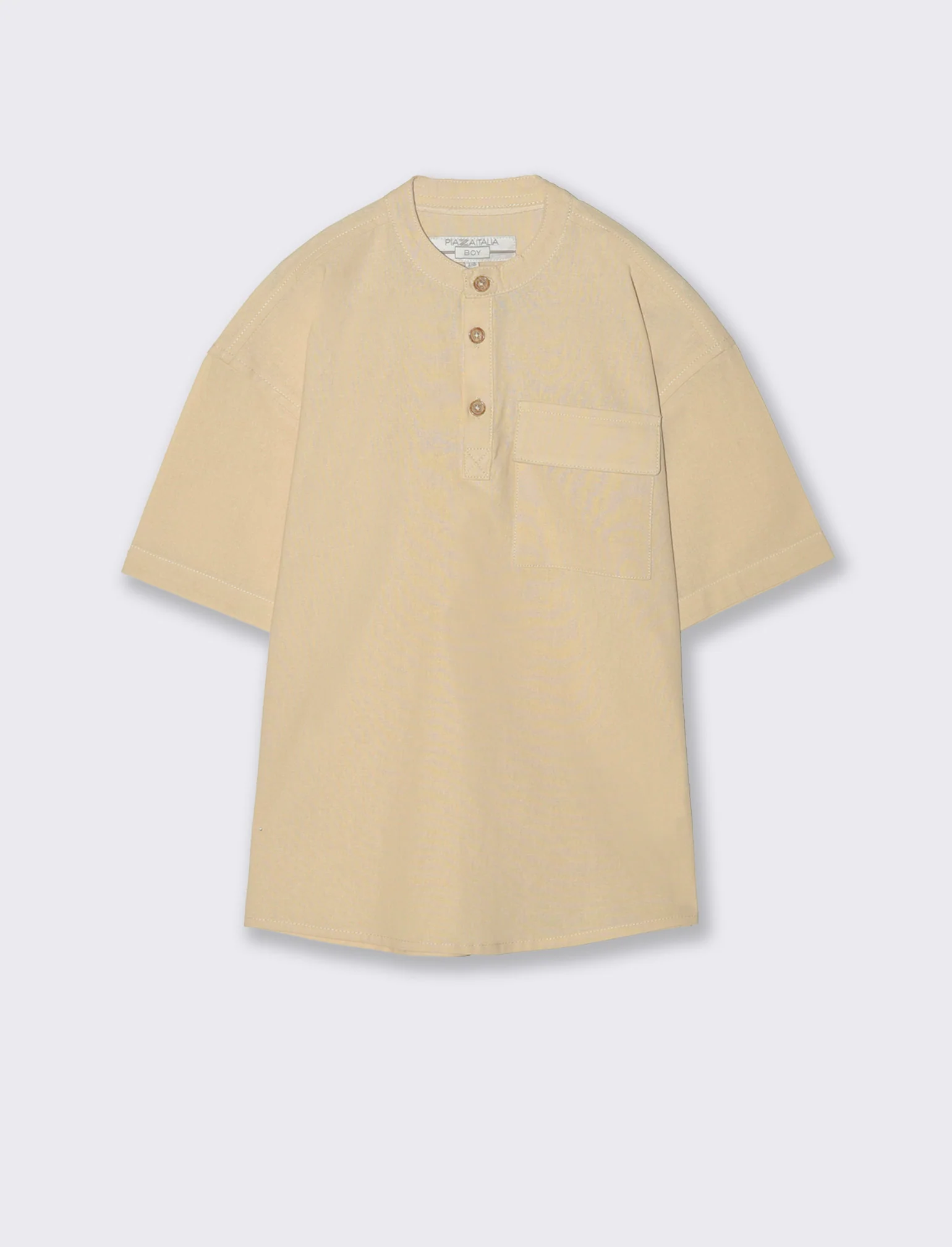 Camicia collo coreana in misto lino - Sabbia