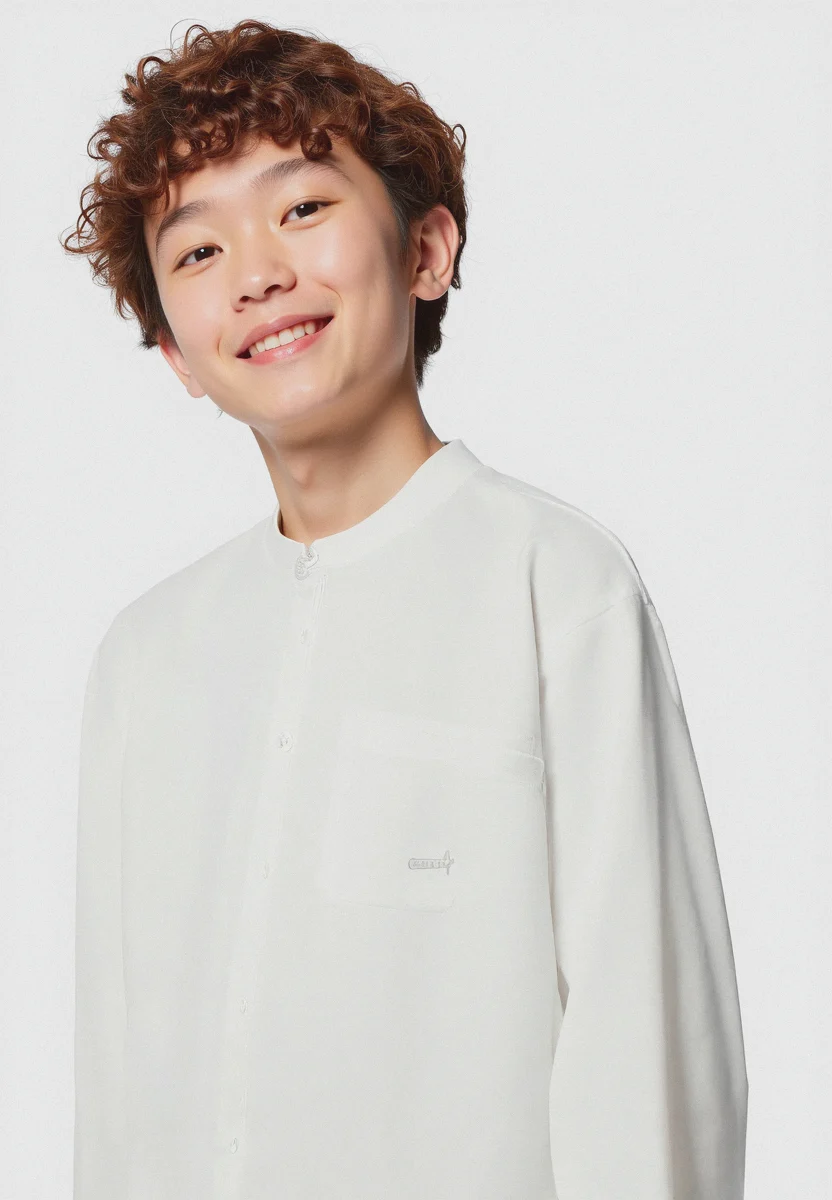 Camicia collo coreano - Bianco latte