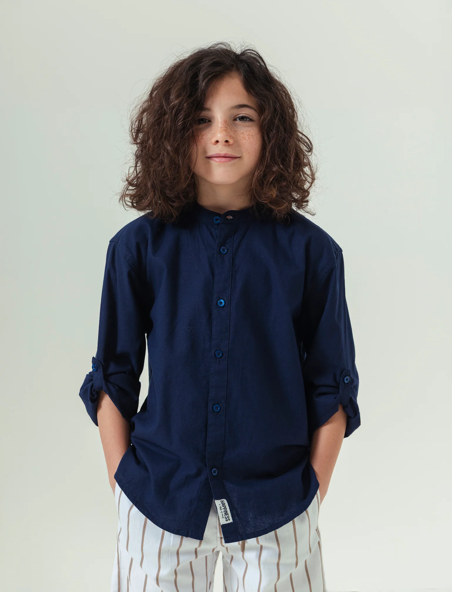 Camicia collo coreano da bambino - Blu