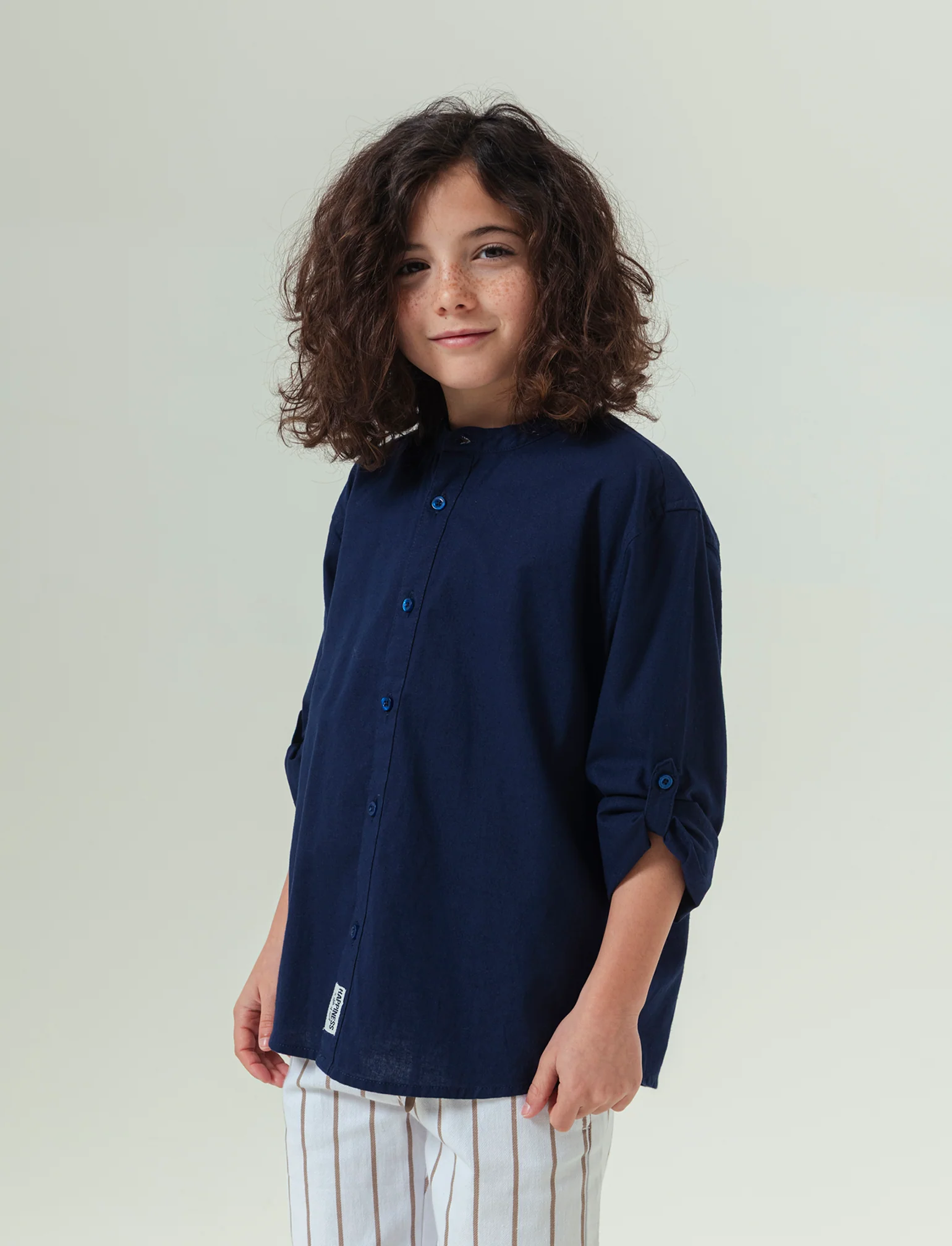 Camicia collo coreano da bambino - Blu - Image 2