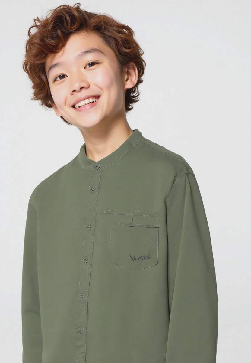 Camicia collo coreano - Verde salvia