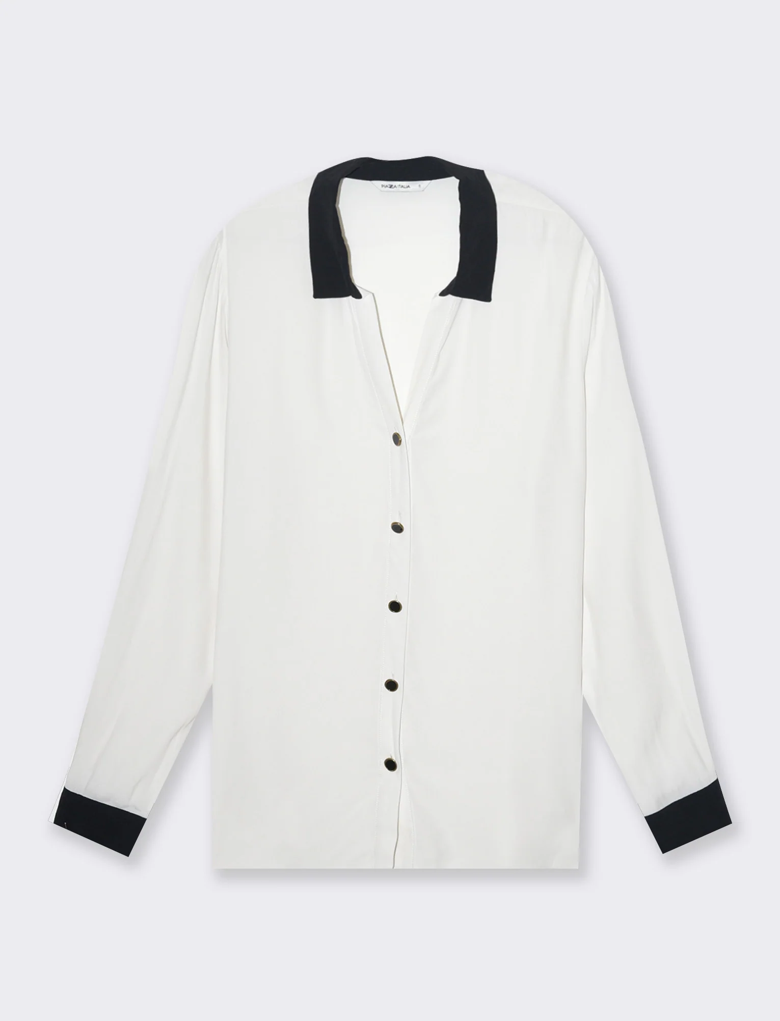 Camicia con colletto e polsi a contrasto da donna - Avorio