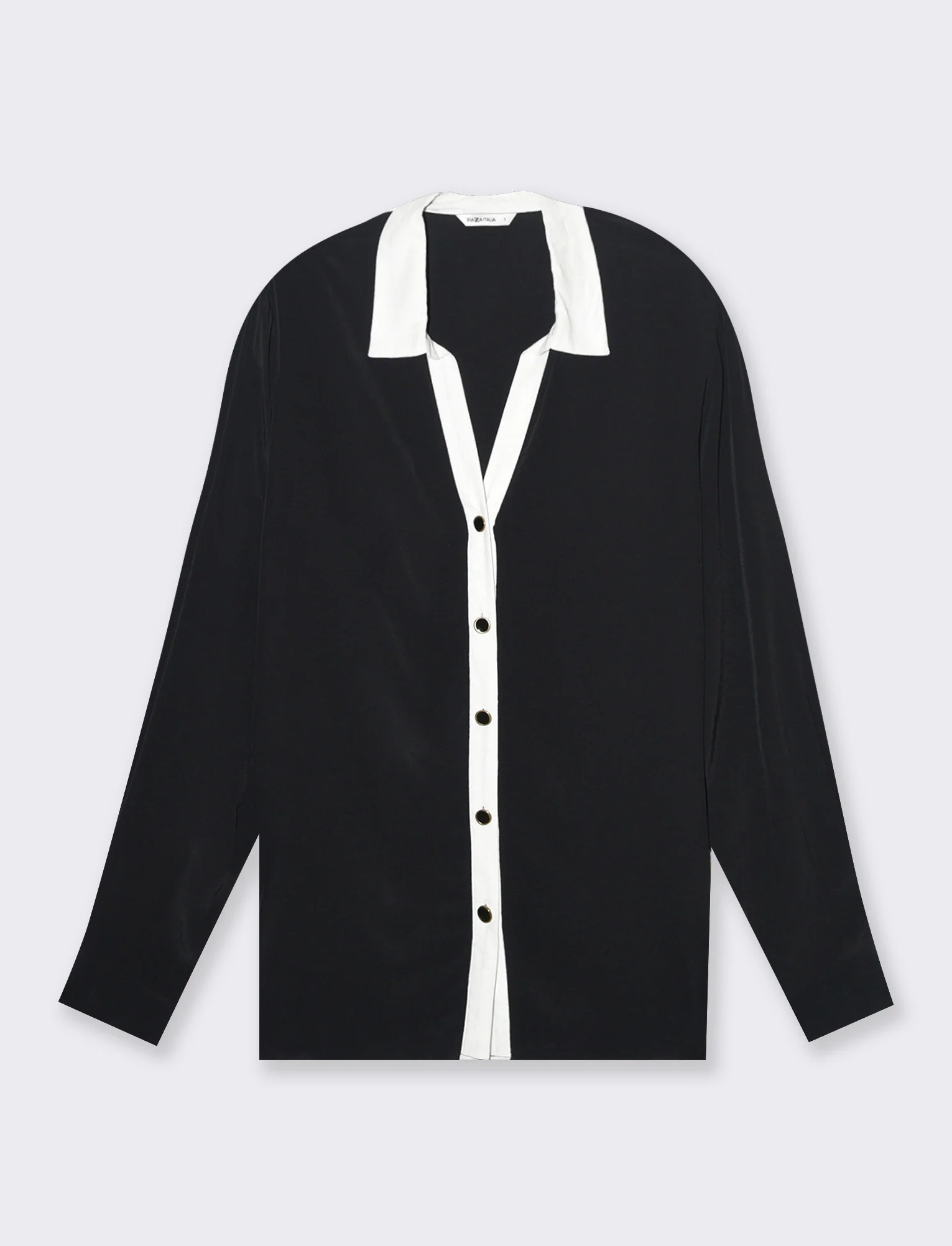 Camicia con colletto e polsi a contrasto da donna - Nero