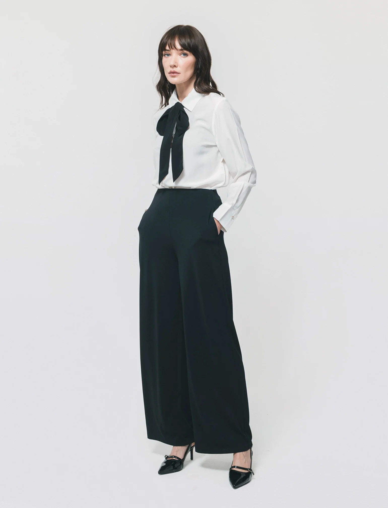 Camicia con fusciacca al collo e maniche lunghe - Bianco - Image 4