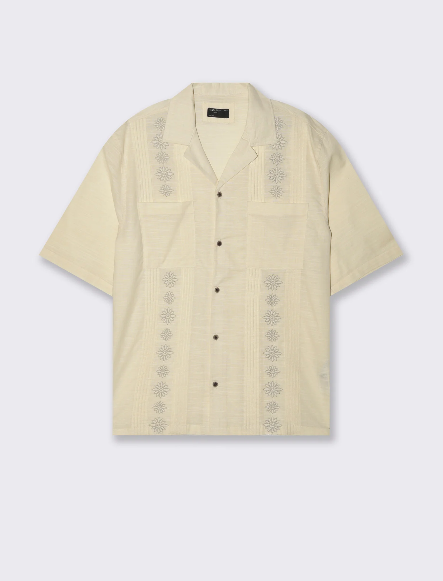 Camicia con ricami e doppio taschino da uomo - Beige ecru
