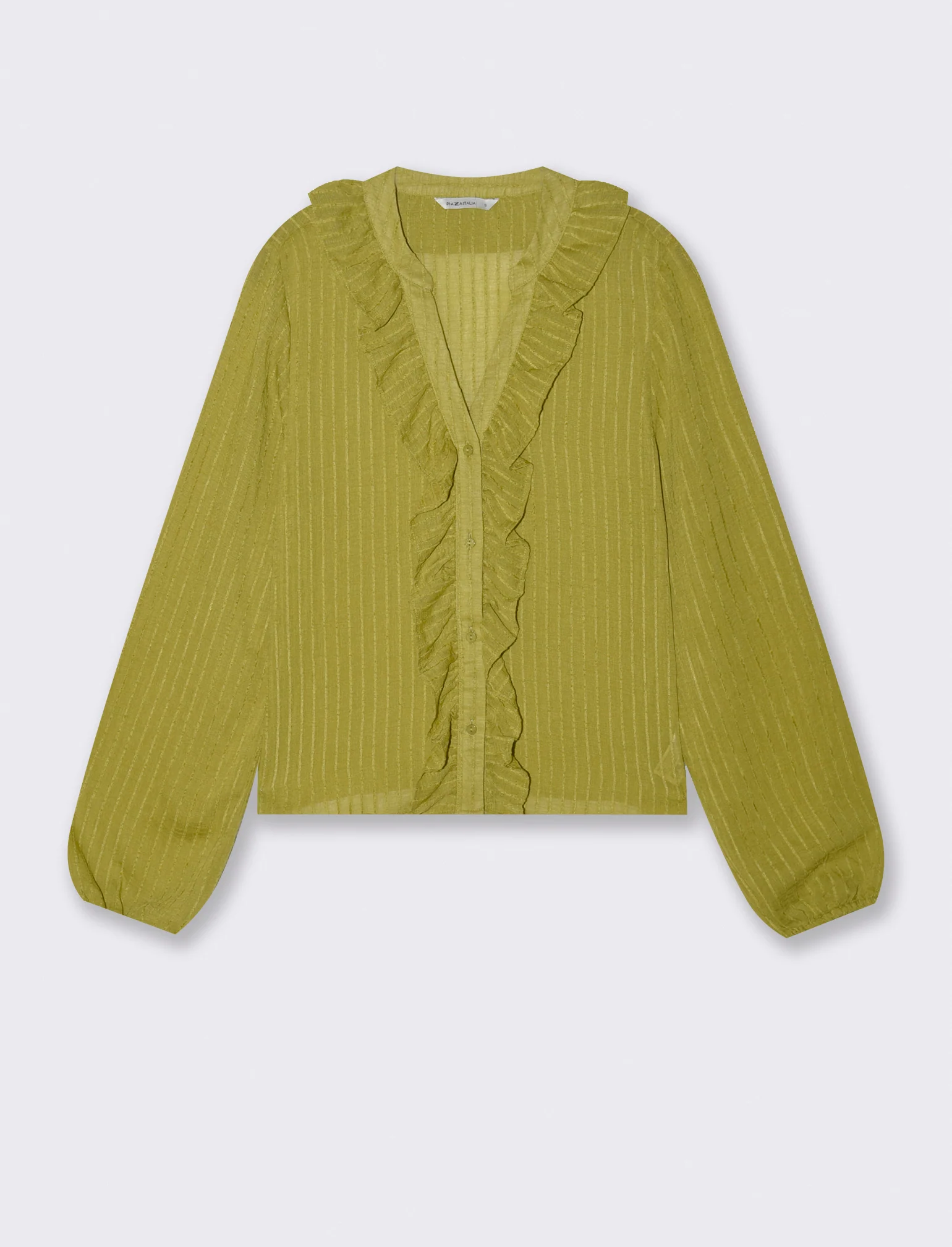 Camicia con Rouches e Collo Coreano - Verde pistacchio